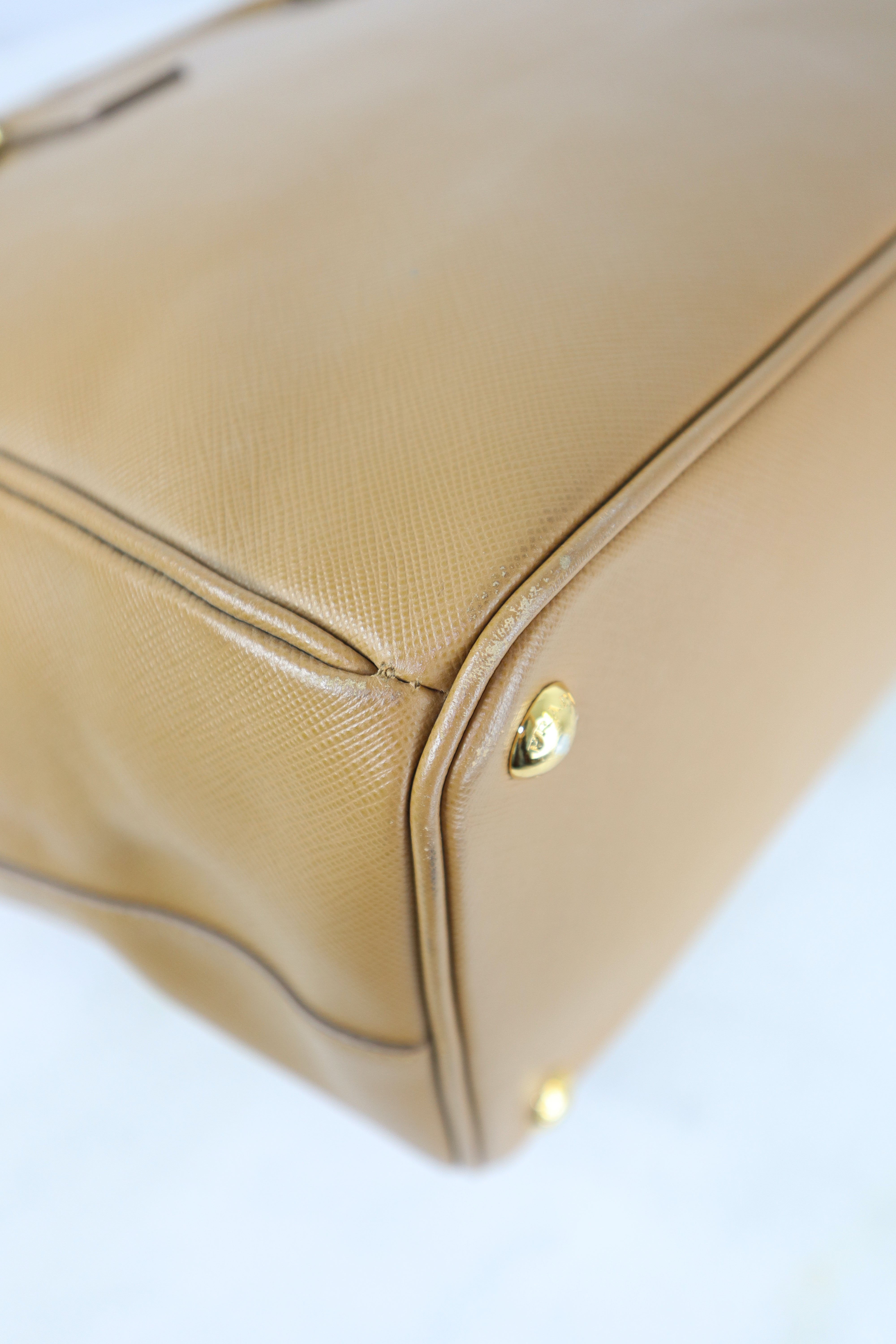 Prada Camel Double Zip Shopping Top Handle Bag