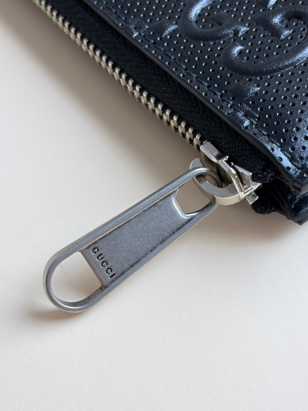 Gucci black Clutch calf skin gg tennis embossed wristlet pouch
