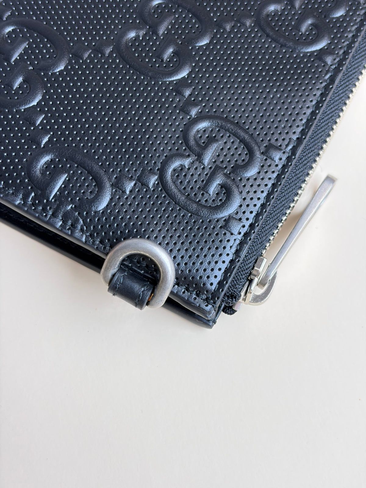 Gucci black Clutch calf skin gg tennis embossed wristlet pouch