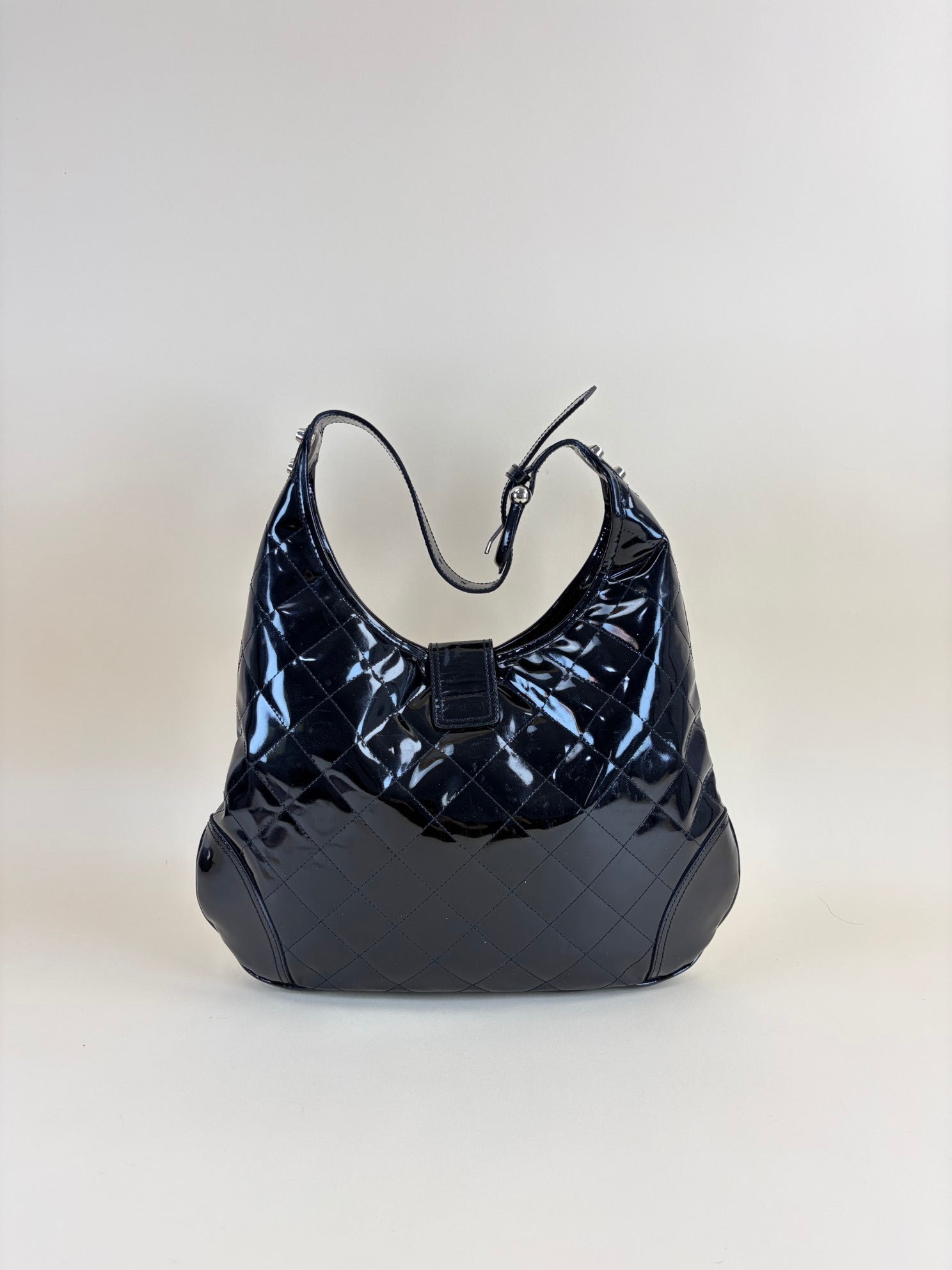 Burberry black quilted patent Brooke hobo bag
