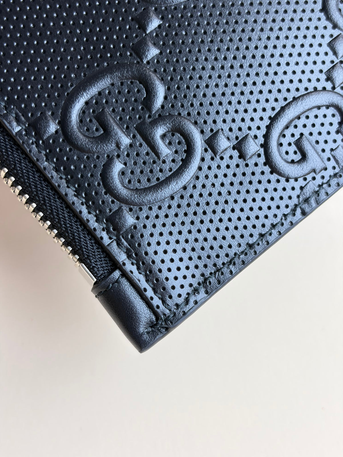 Gucci black Clutch calf skin gg tennis embossed wristlet pouch