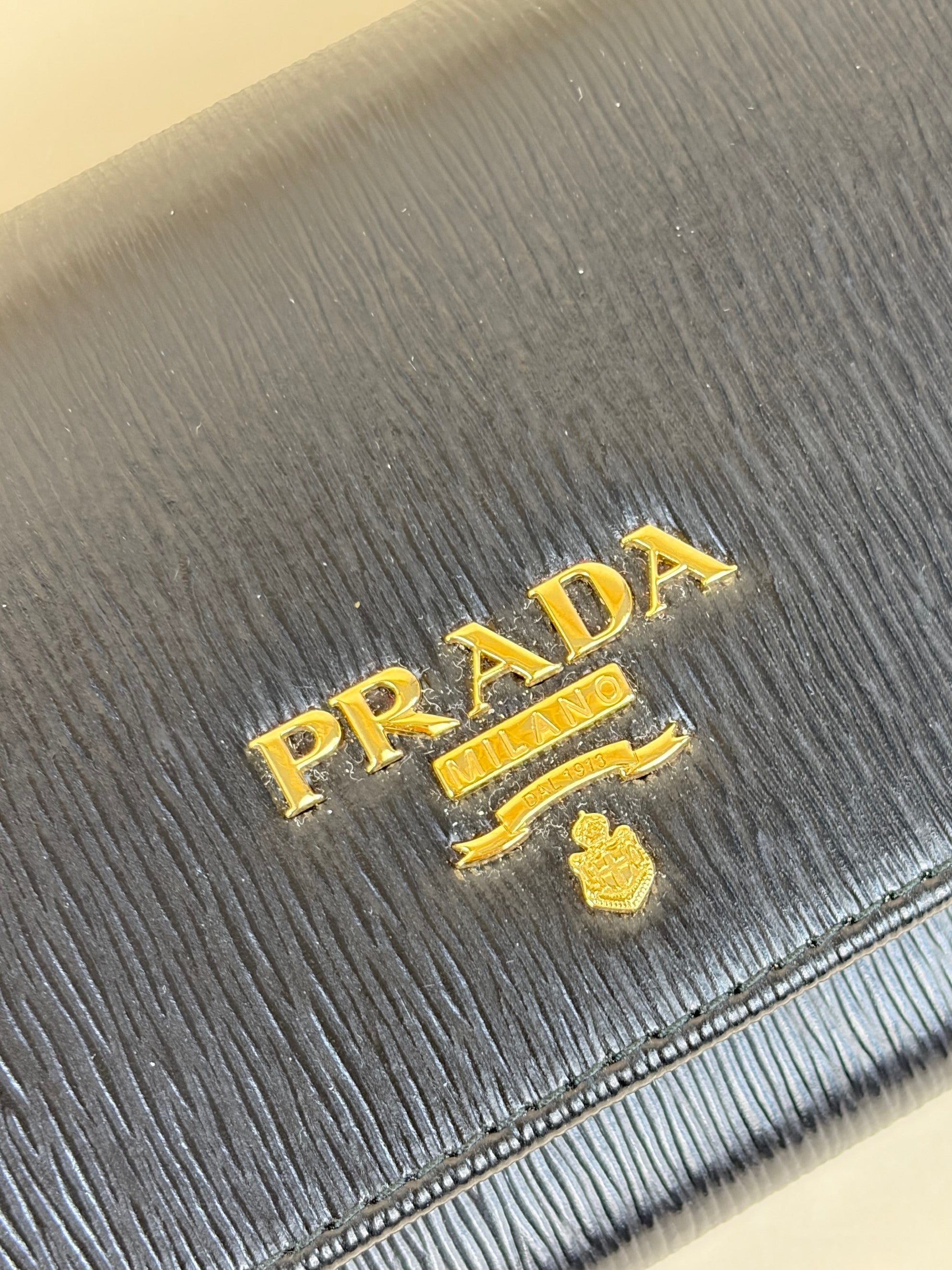 Prada black vitello move leather continental wallet