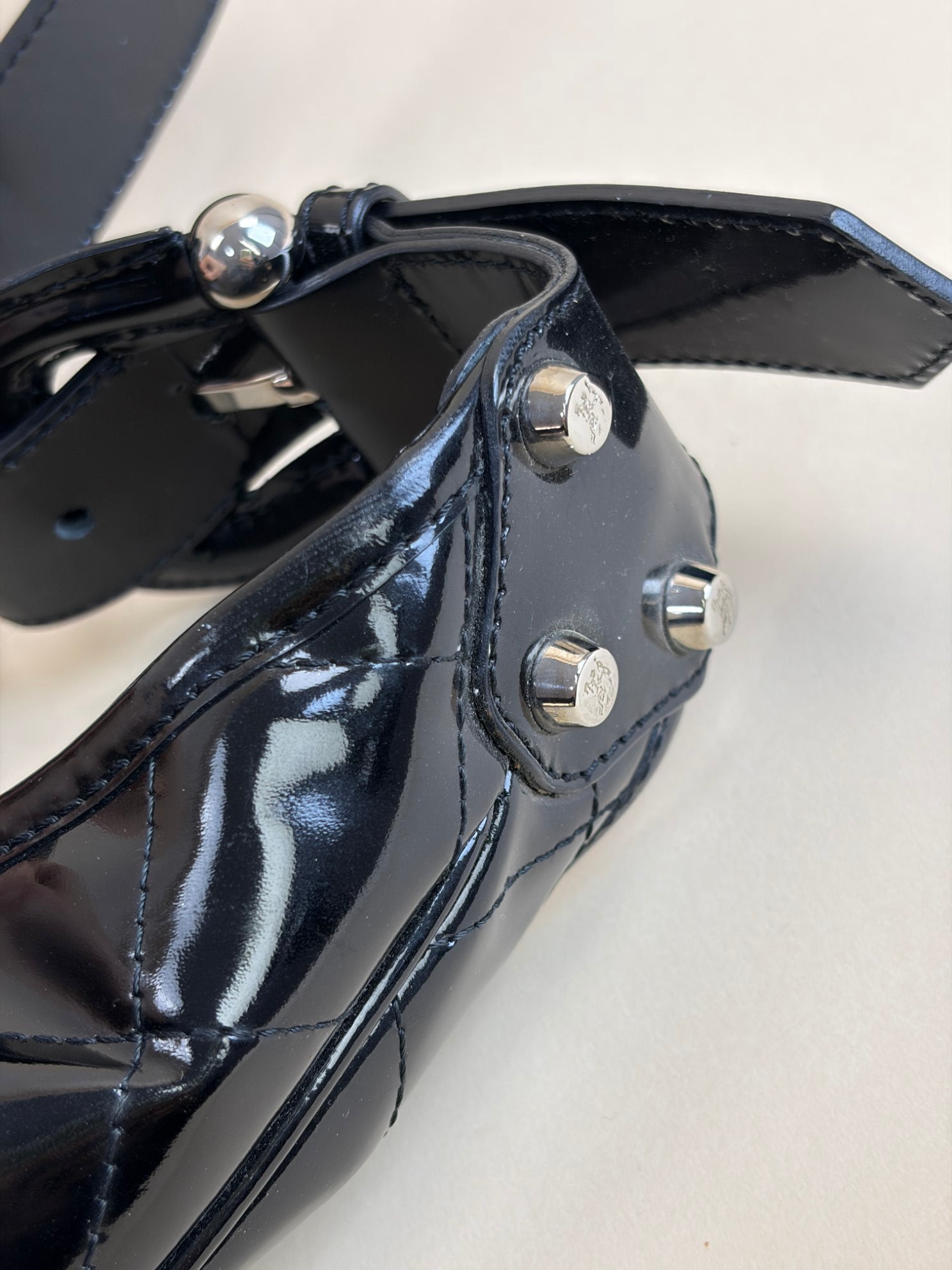 Burberry black quilted patent Brooke hobo bag