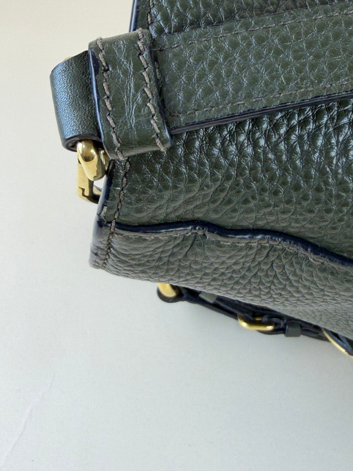 Prada Dark Green Vitello Daino Shopping Tote Bag