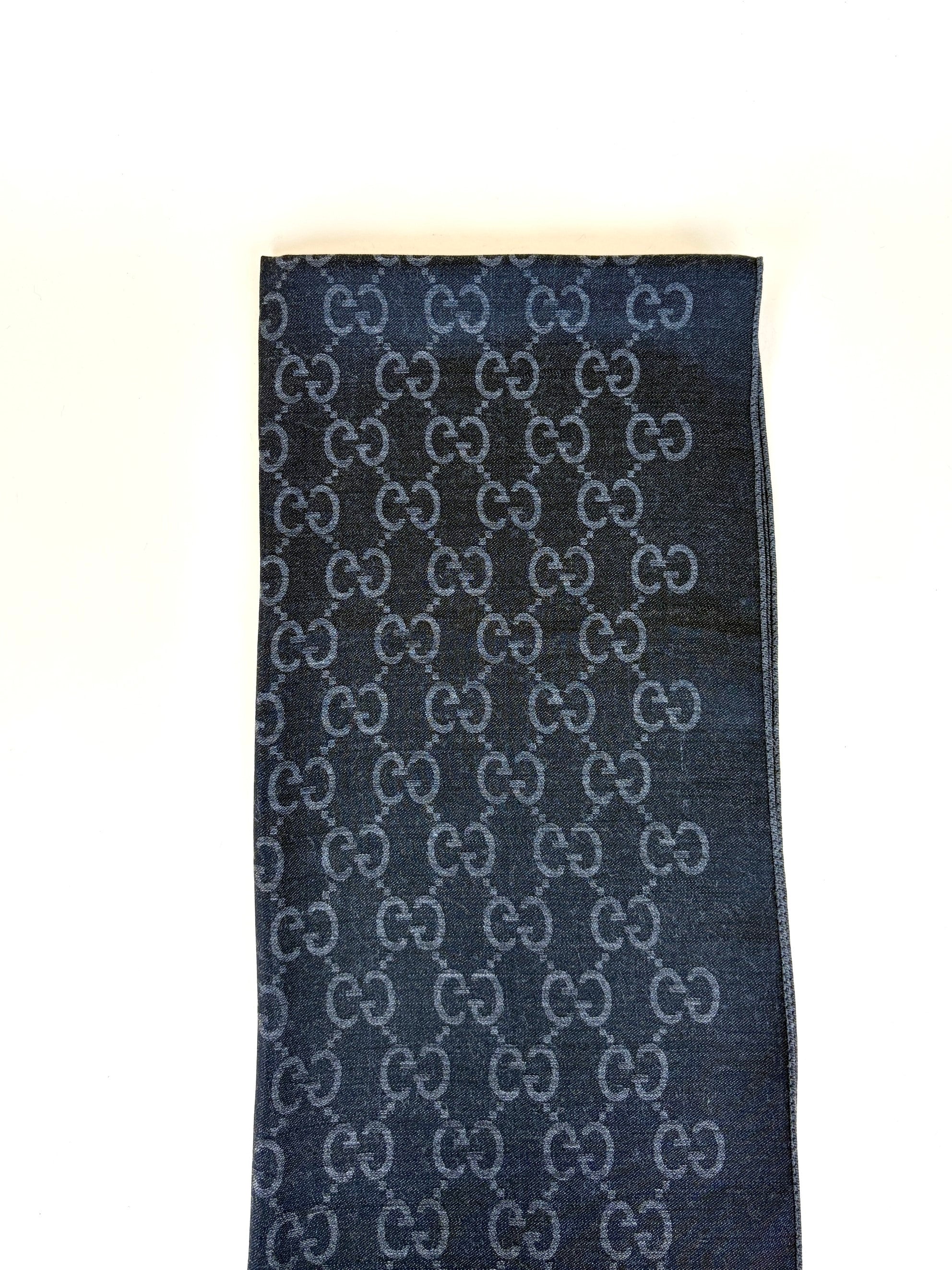 Gucci dark grey GG monogram silk Scarf