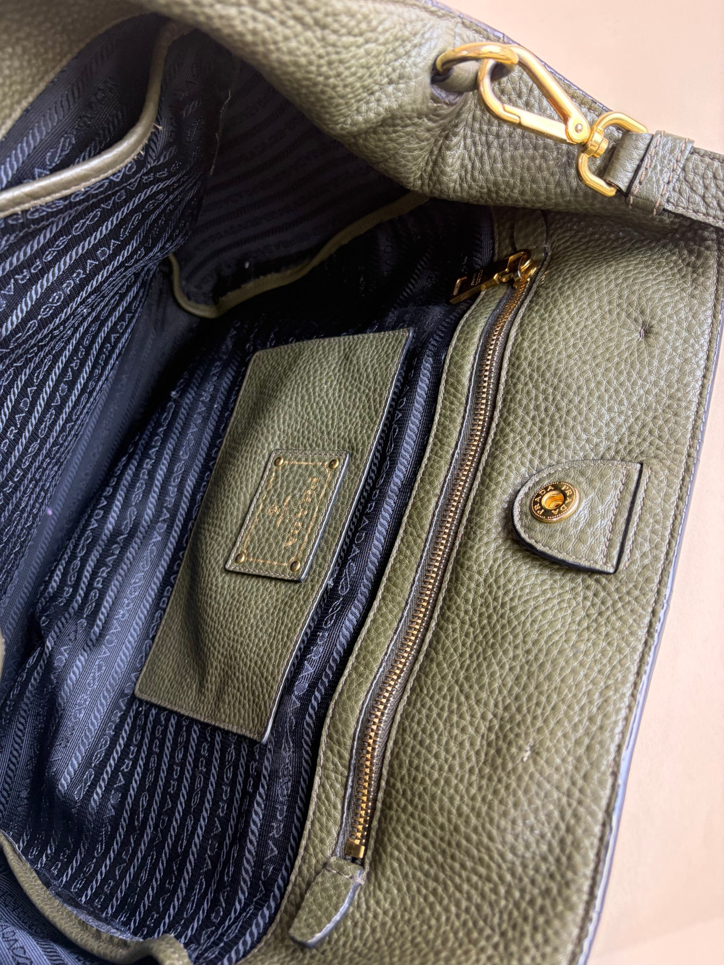 Prada Dark Green Vitello Daino Shopping Tote Bag