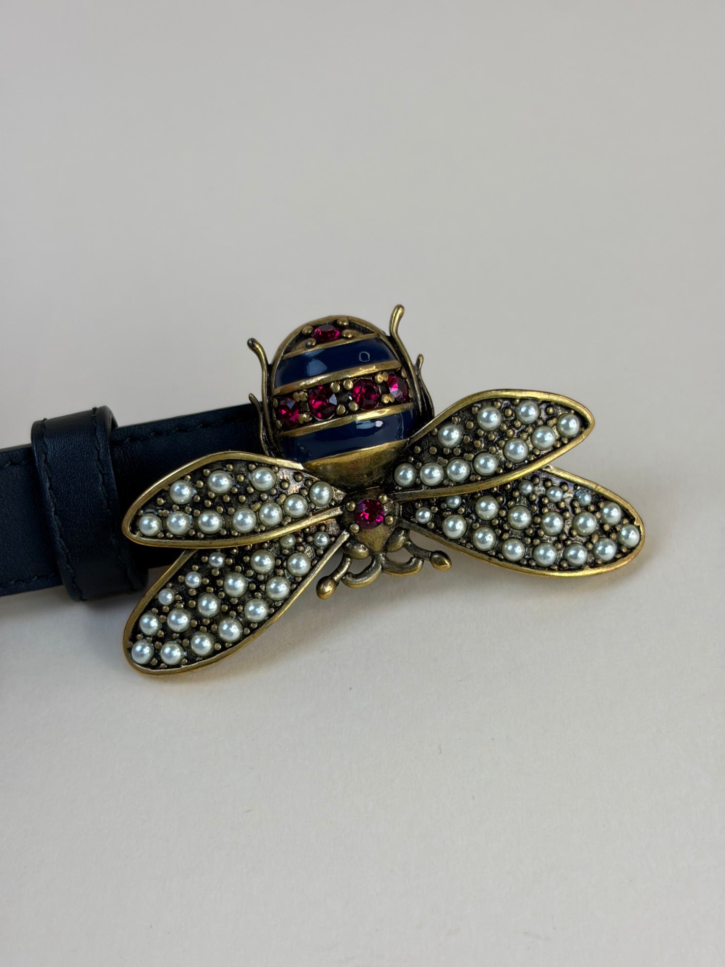 Gucci Black Queen Margaret Bee Belt 38