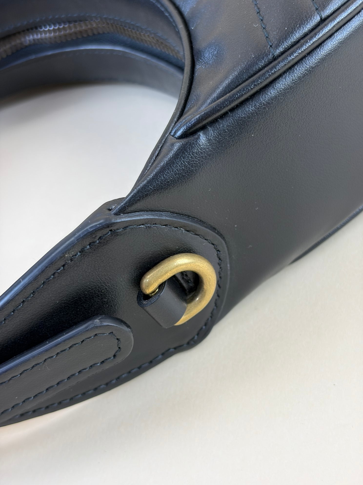 Gucci calfskin matelassé Black chevron small GG Marmont half-moon hob bag