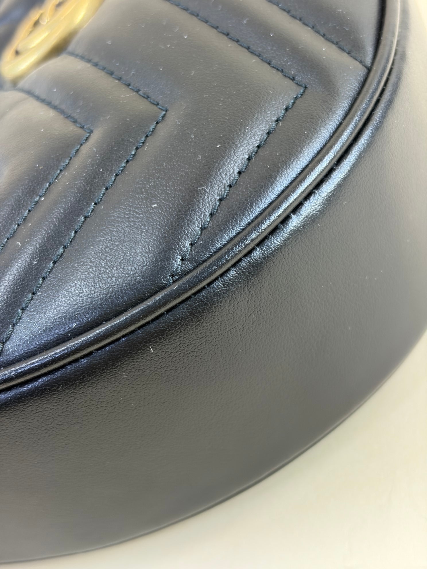 Gucci calfskin matelassé Black chevron small GG Marmont half-moon hob bag