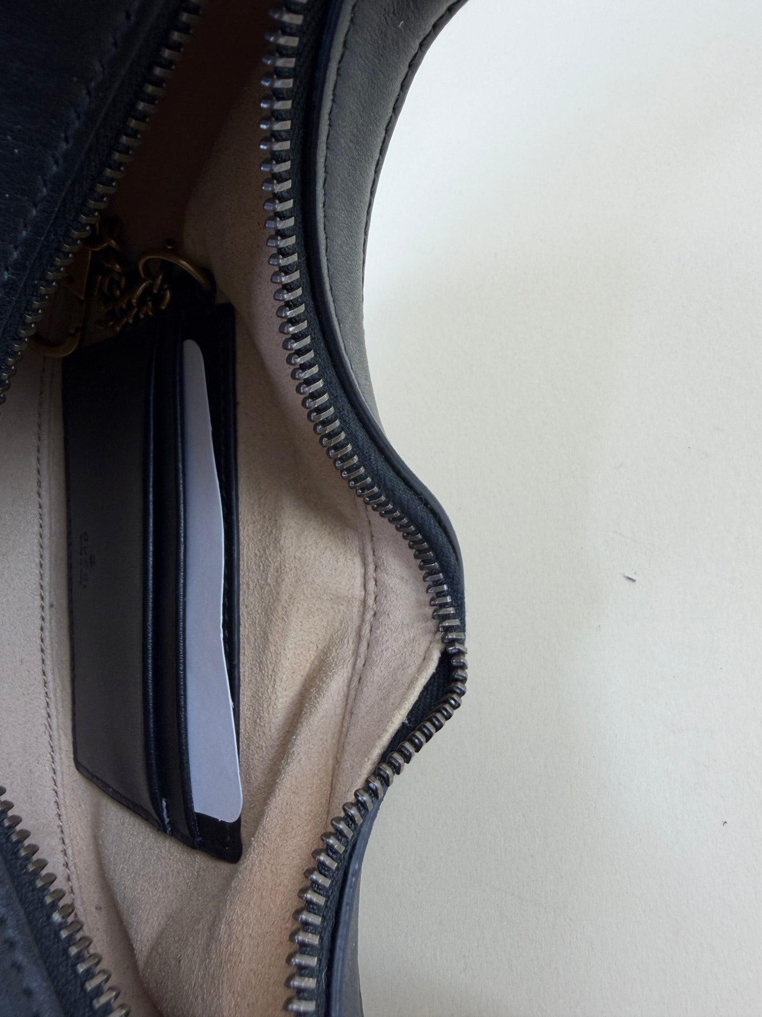 Gucci calfskin matelassé Black chevron small GG Marmont half-moon hob bag