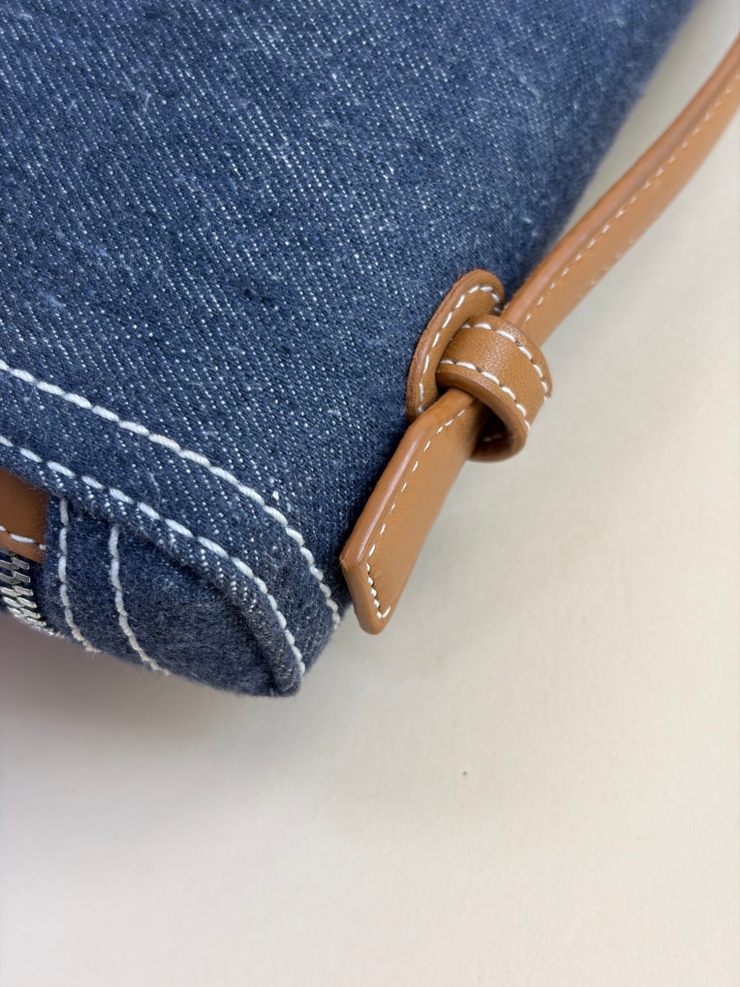 Loro Piana denim l 19 extra pocket pouch blue warm tan cross body