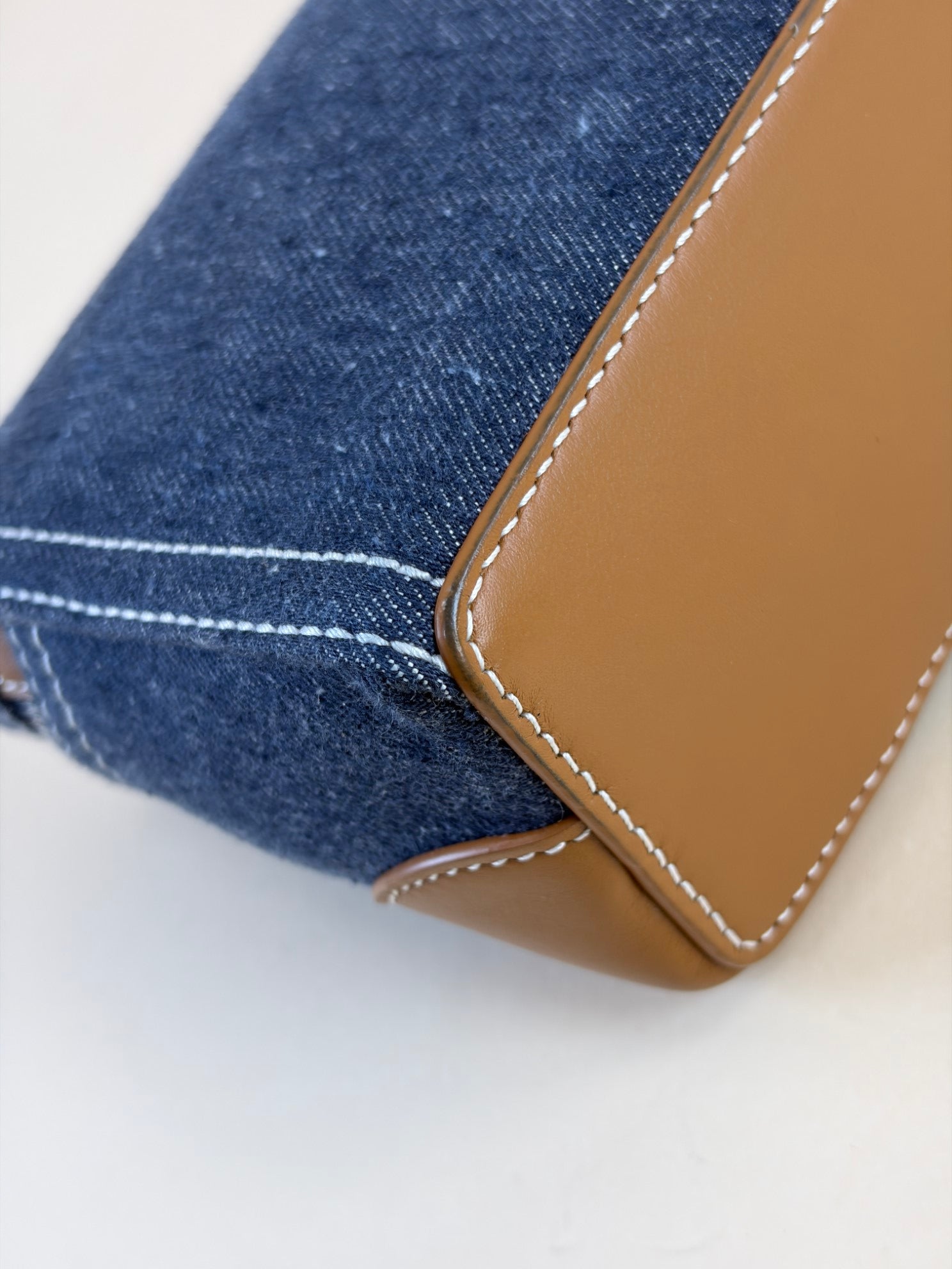 Loro Piana denim l 19 extra pocket pouch blue warm tan cross body