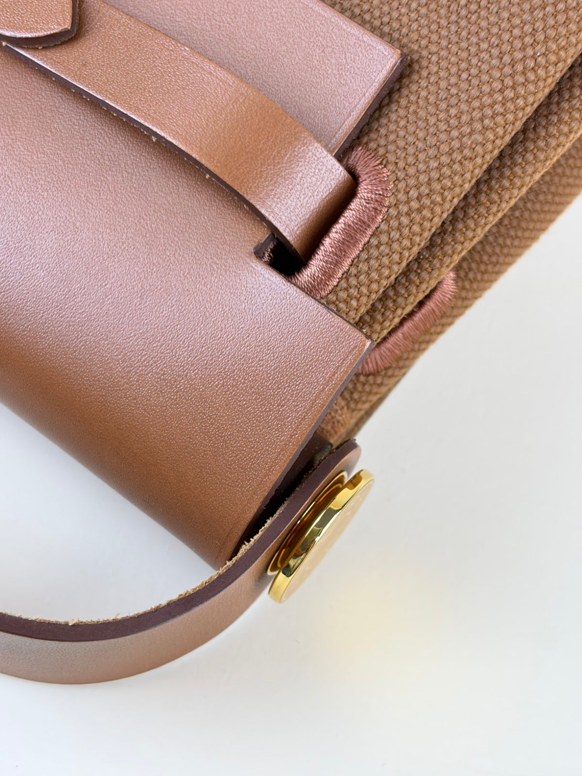 Hermes gold/fauve canvas Vache hunter leather herbag zip20mini bag