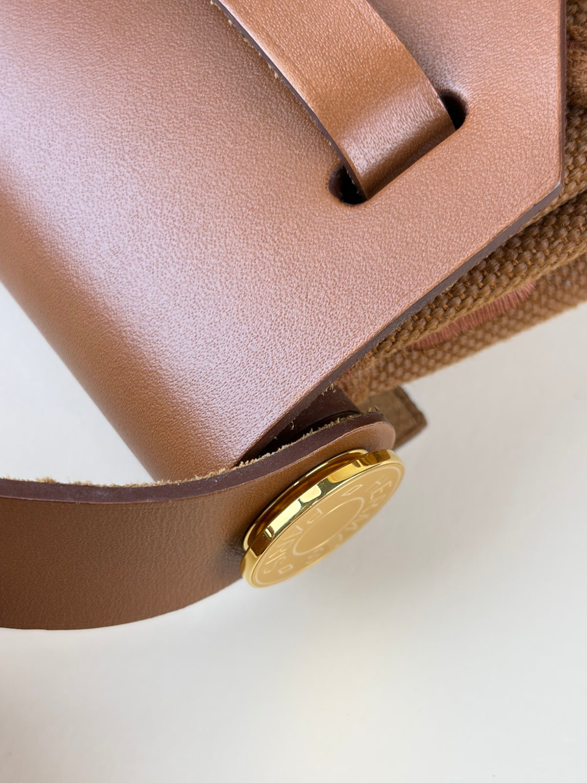 Hermes gold/fauve canvas Vache hunter leather herbag zip20mini bag
