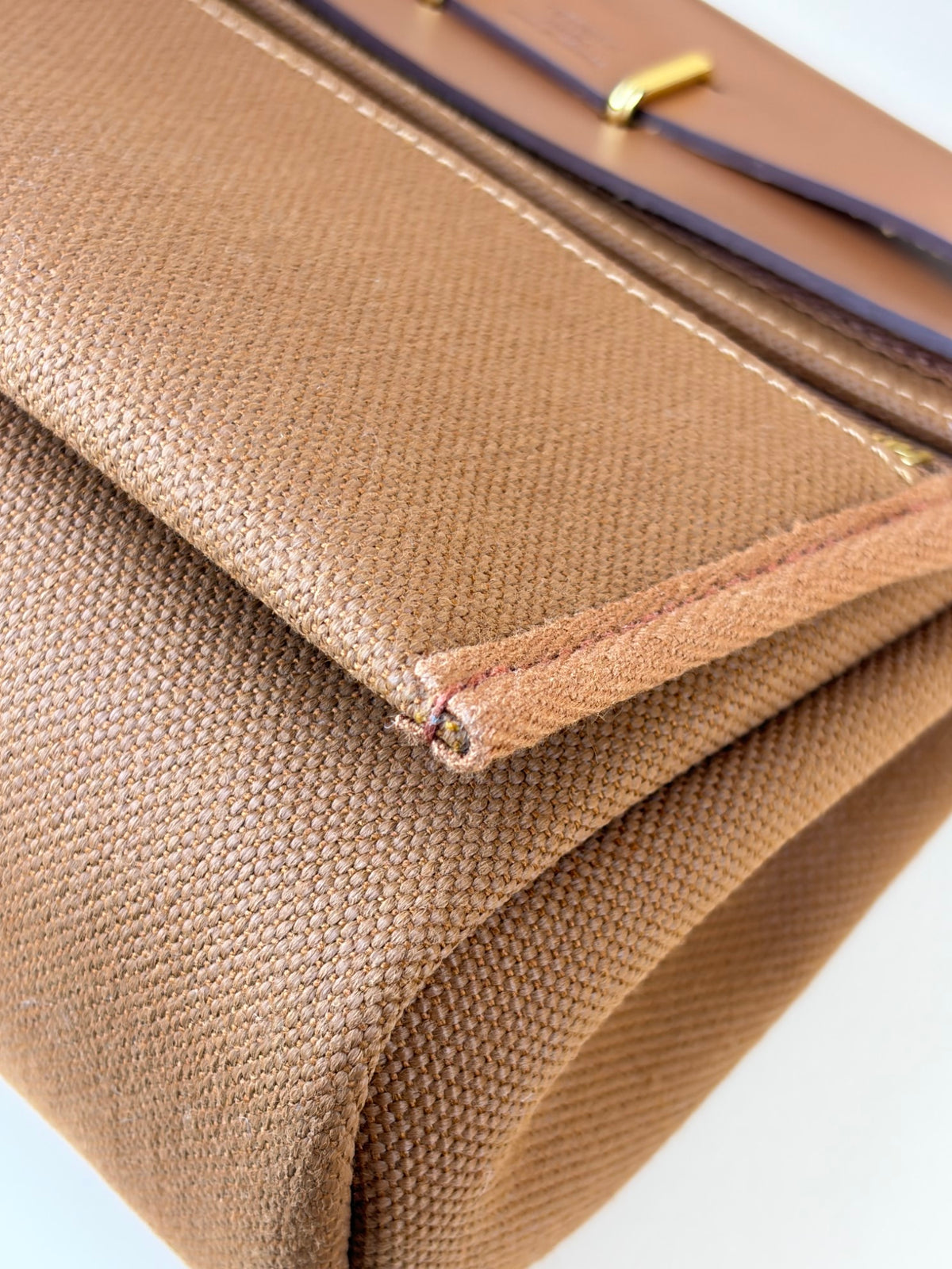 Hermes gold/fauve canvas Vache hunter leather herbag zip20mini bag