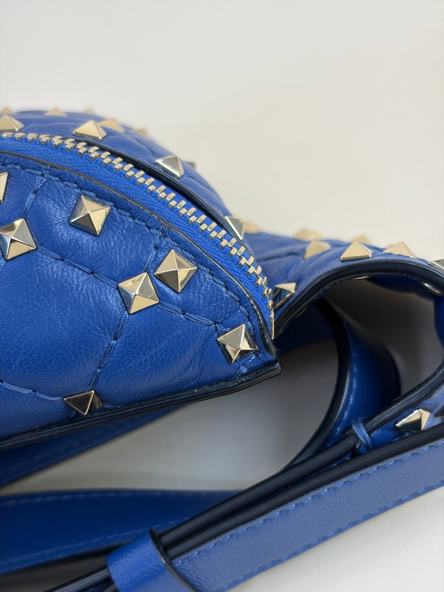 Valentino Blue quilted leather Rockstud Spike Belt Bag