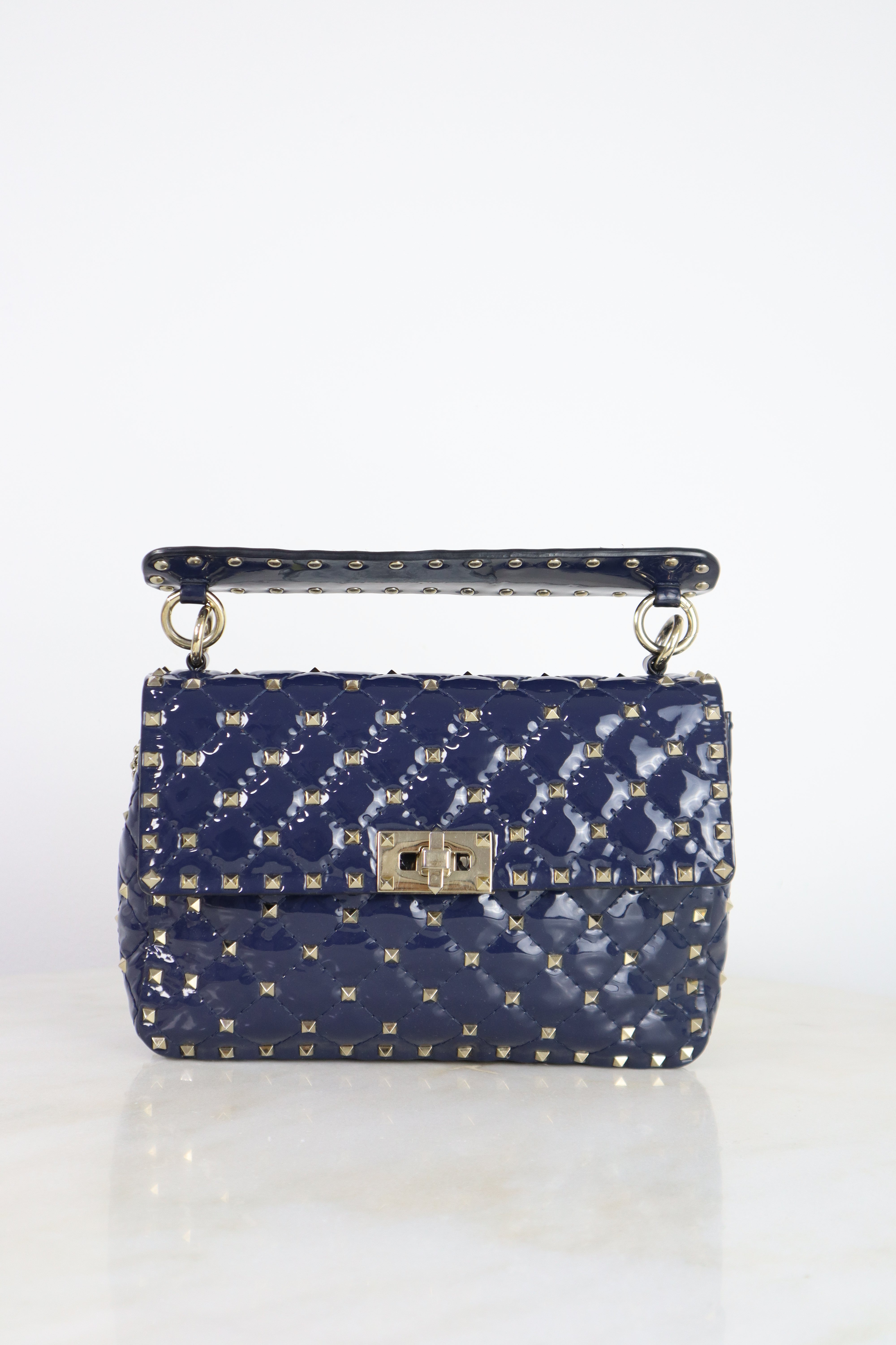 Valentino Navy Blue Medium Rockstud Spike Top Handle Bag-handbag-Valentino-The Closet Egypt