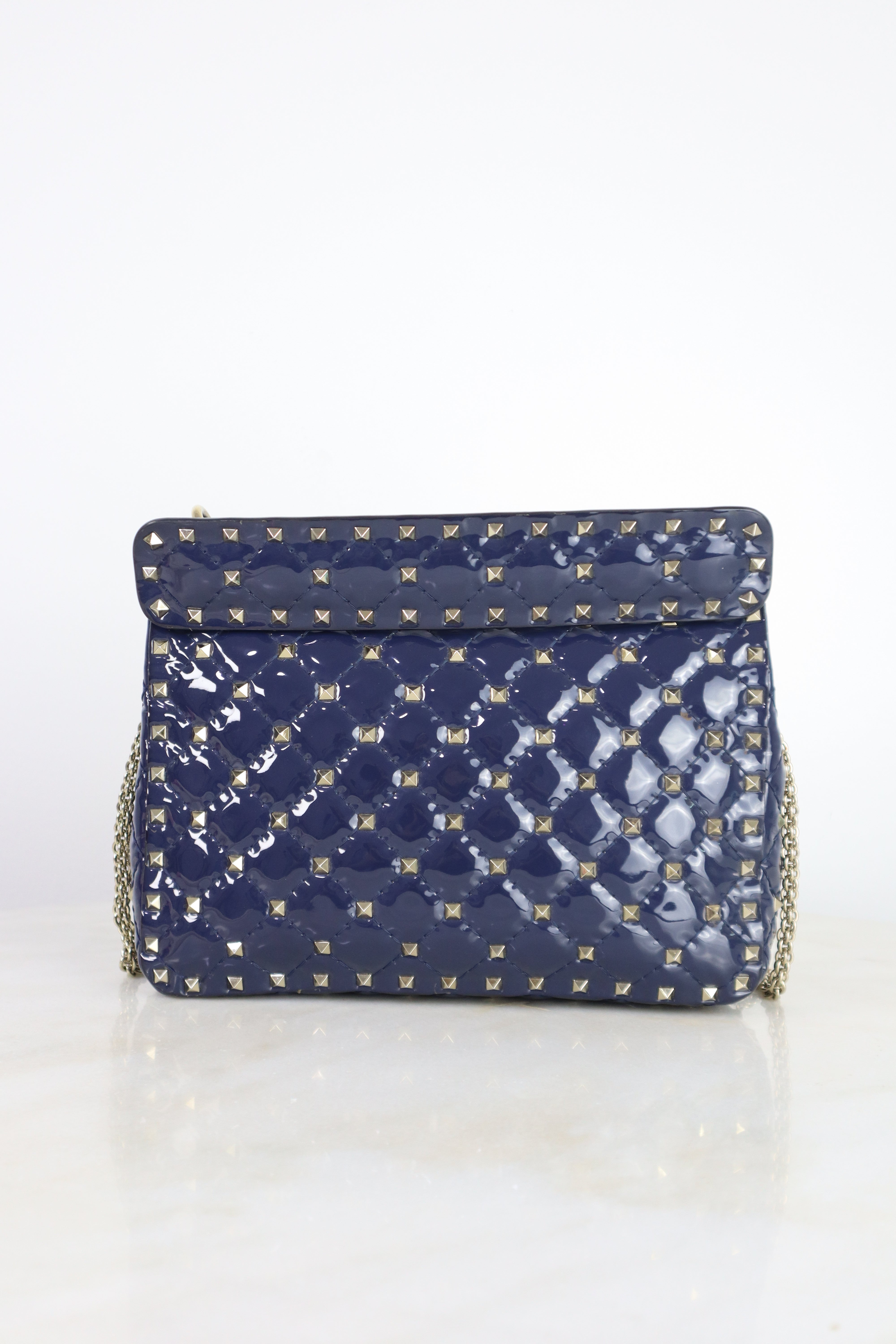 Valentino Navy Blue Medium Rockstud Spike Top Handle Bag