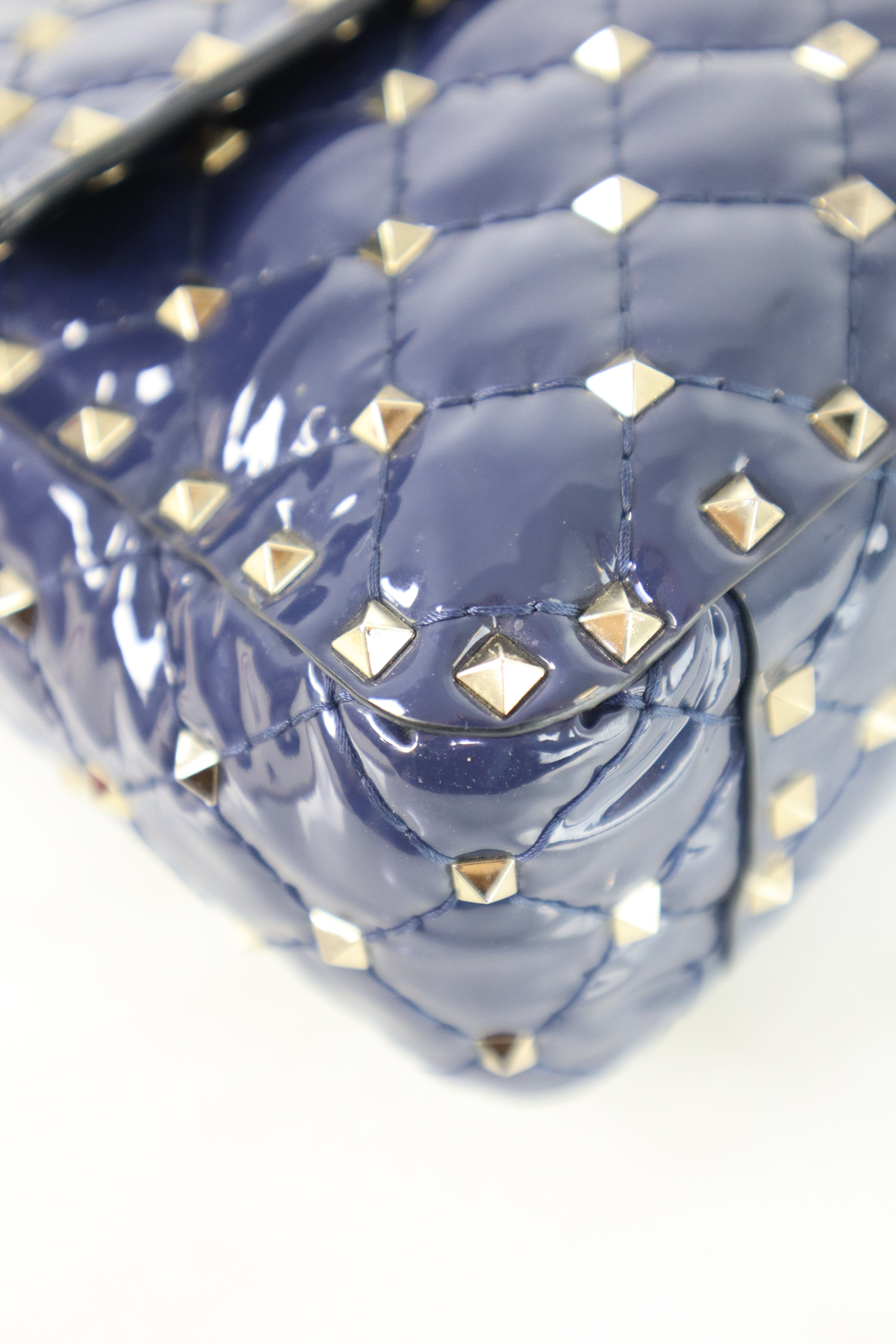 Valentino Navy Blue Medium Rockstud Spike Top Handle Bag