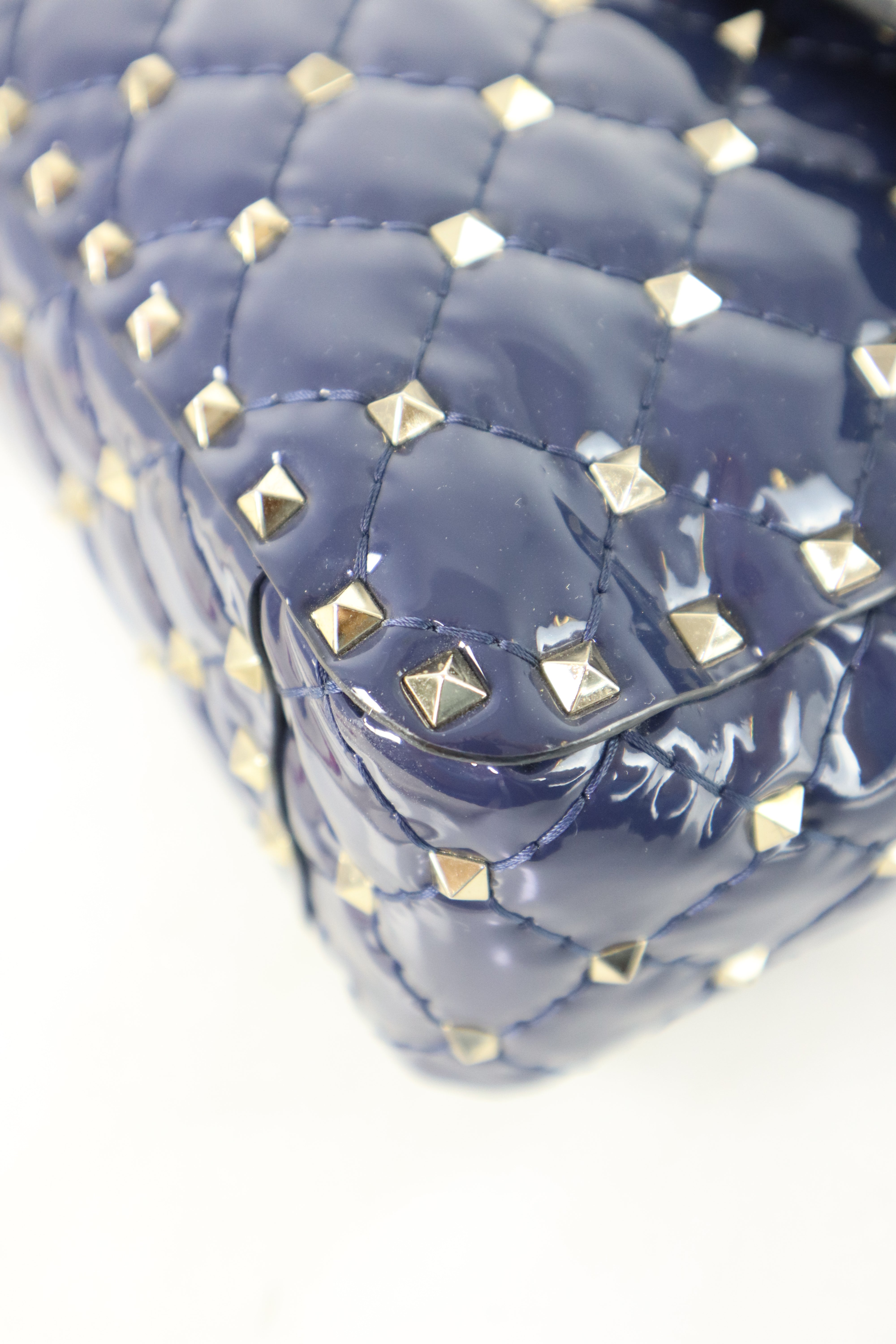 Valentino Navy Blue Medium Rockstud Spike Top Handle Bag