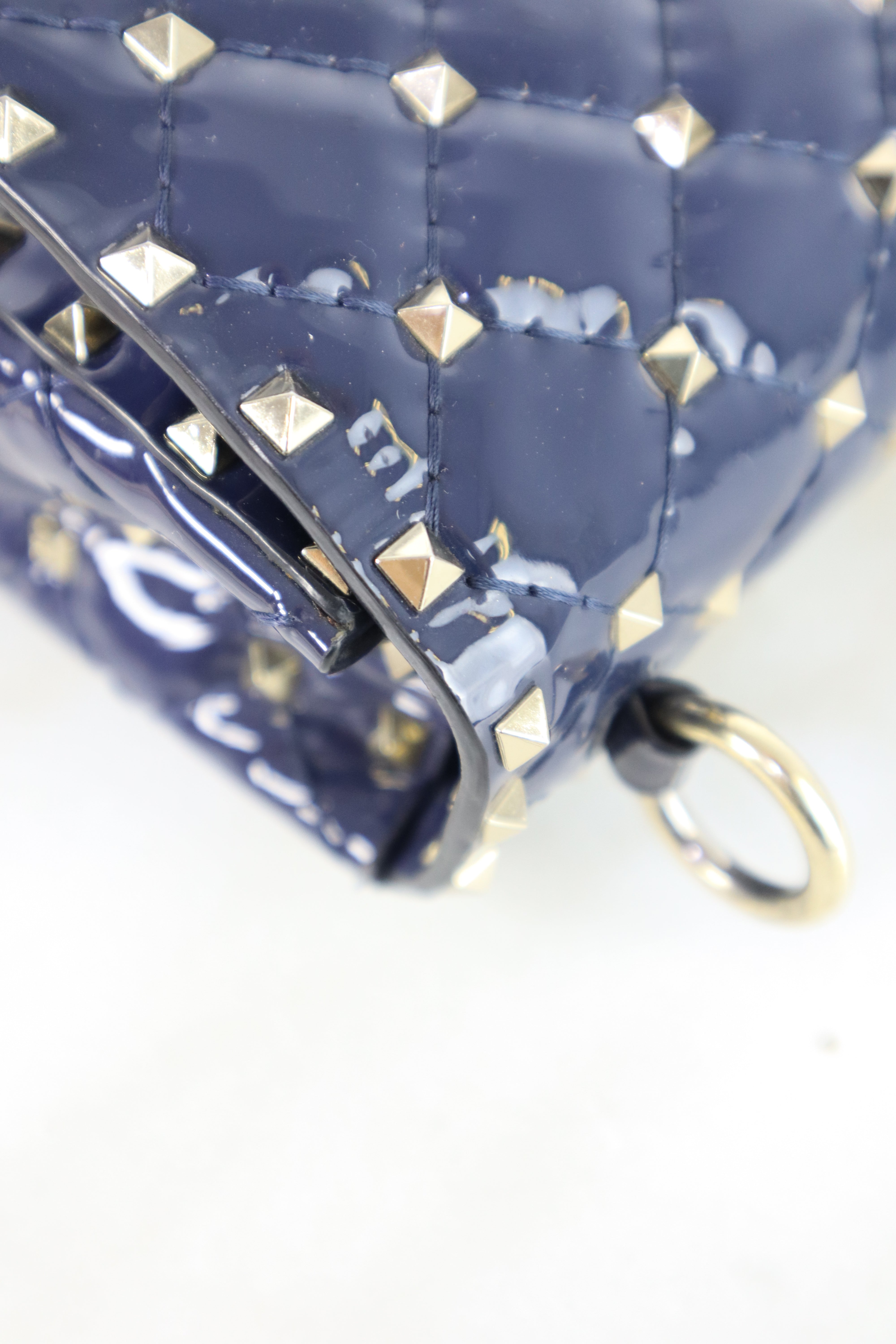 Valentino Navy Blue Medium Rockstud Spike Top Handle Bag