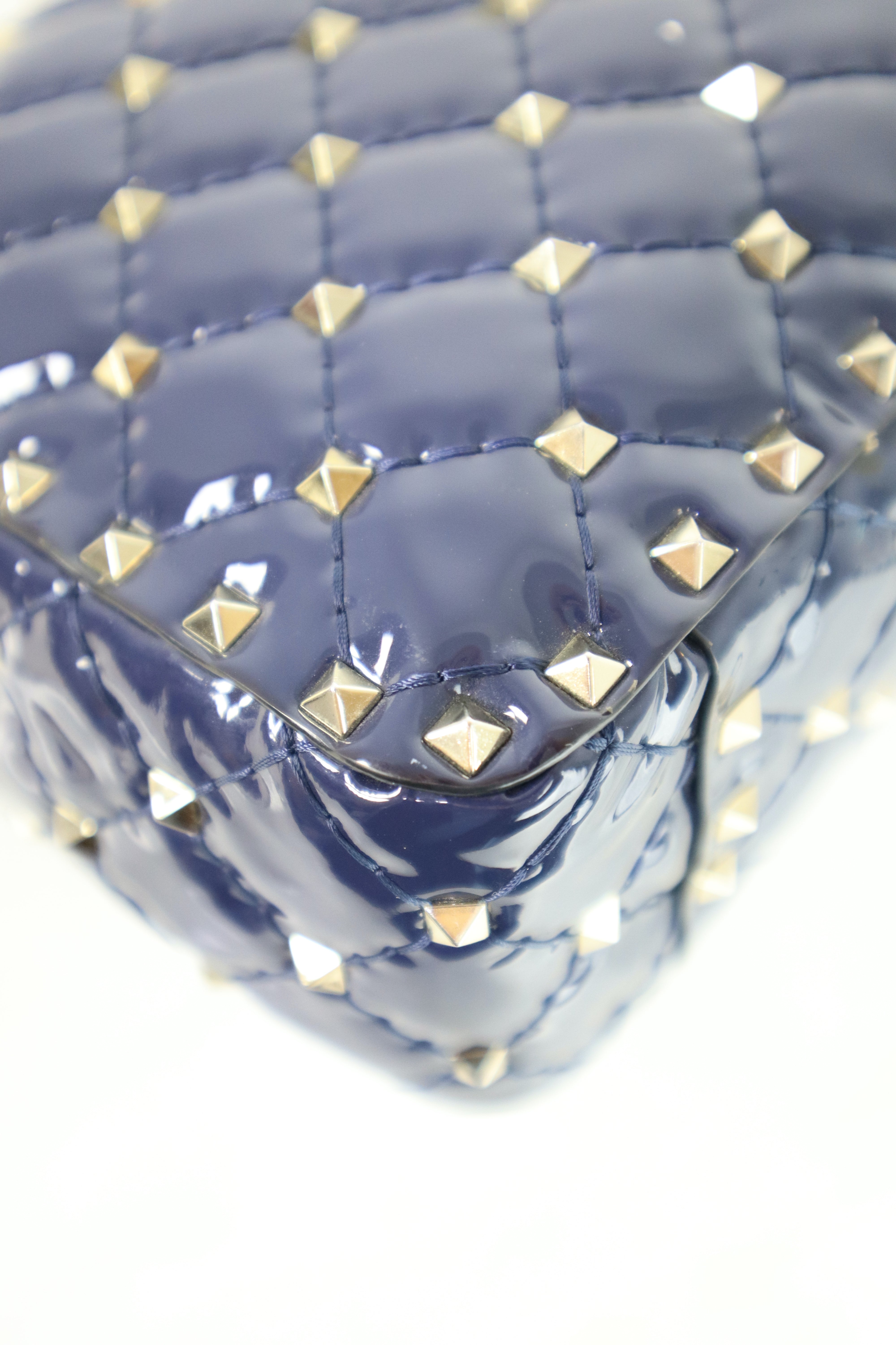 Valentino Navy Blue Medium Rockstud Spike Top Handle Bag