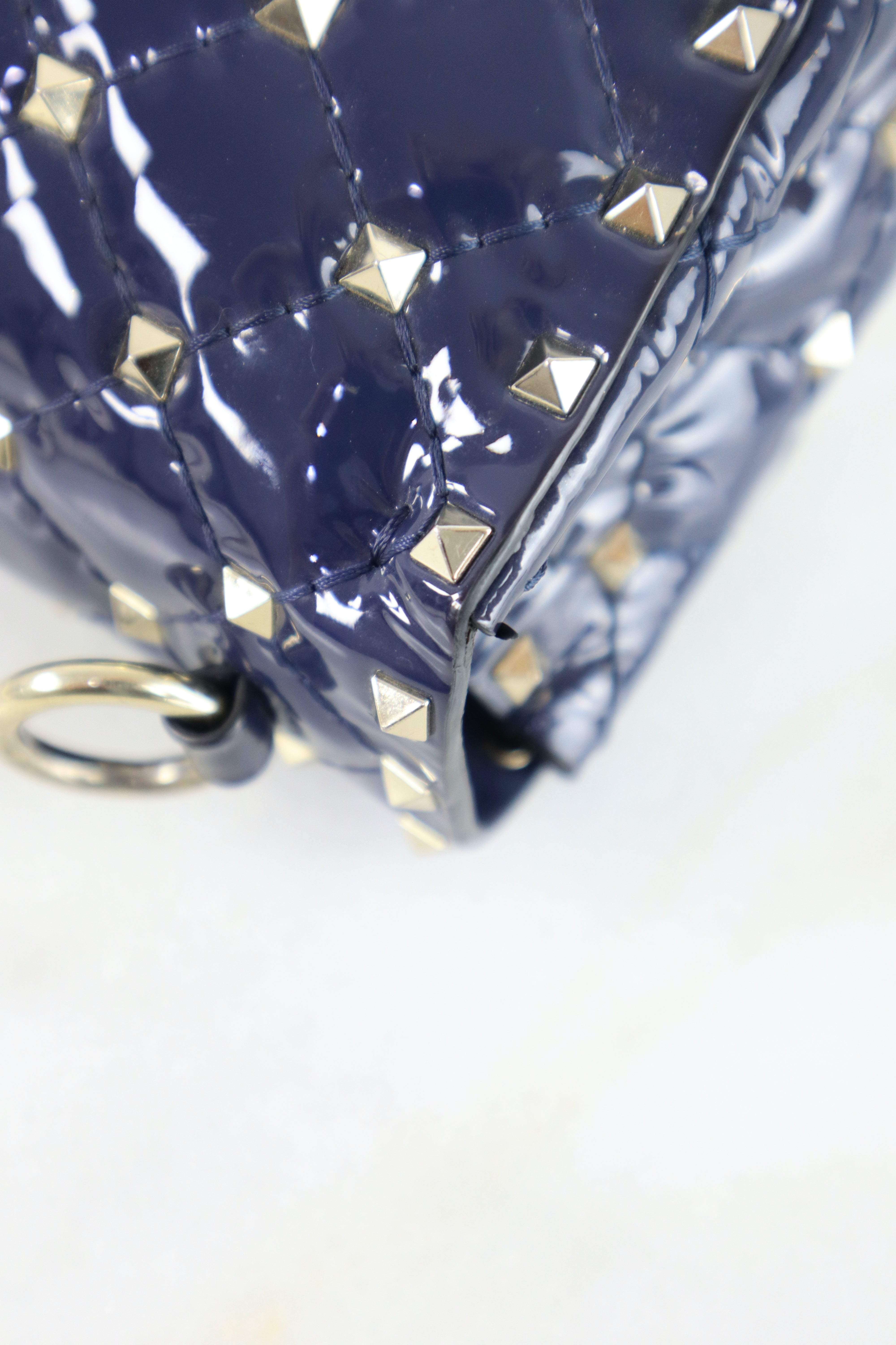 Valentino Navy Blue Medium Rockstud Spike Top Handle Bag