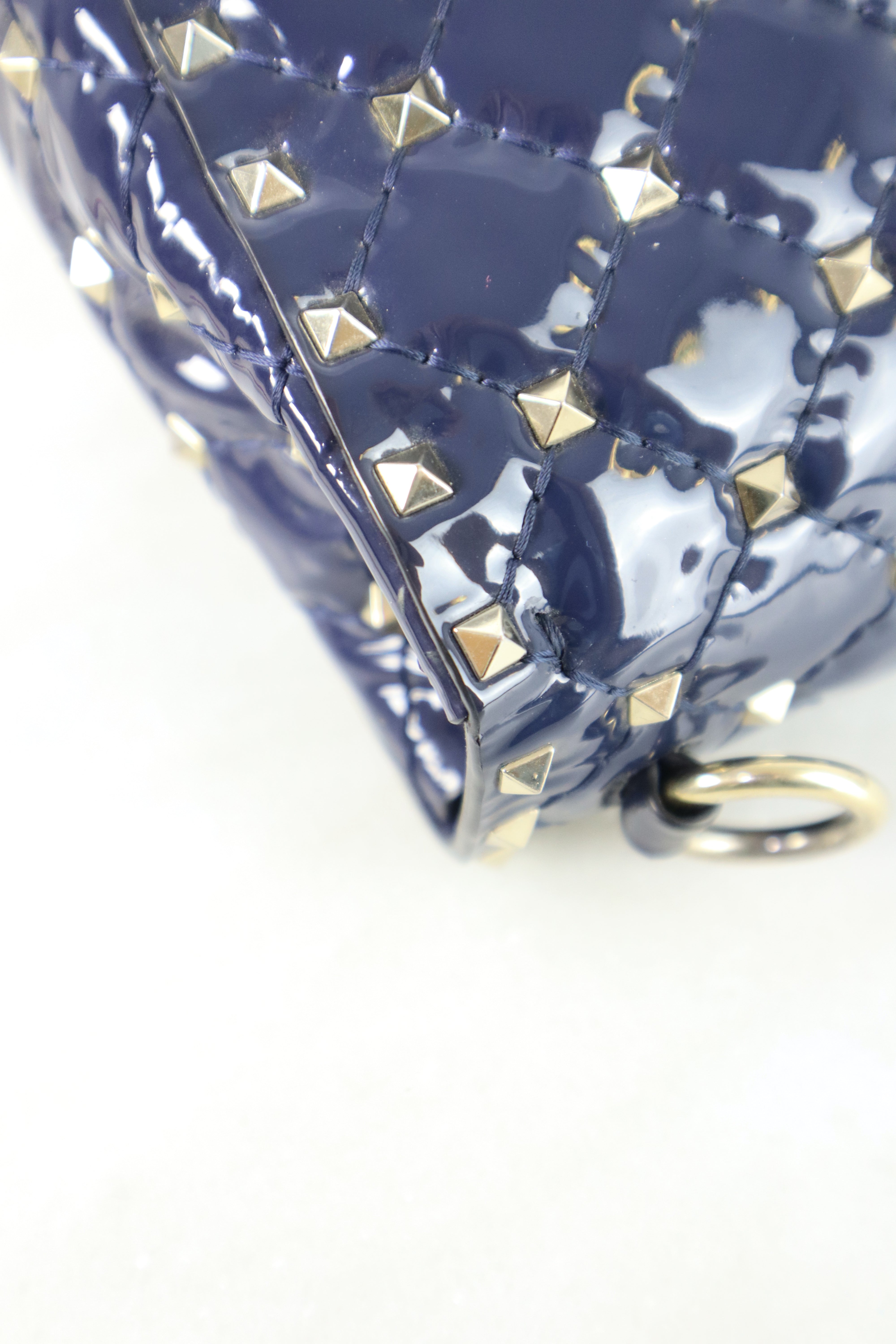 Valentino Navy Blue Medium Rockstud Spike Top Handle Bag