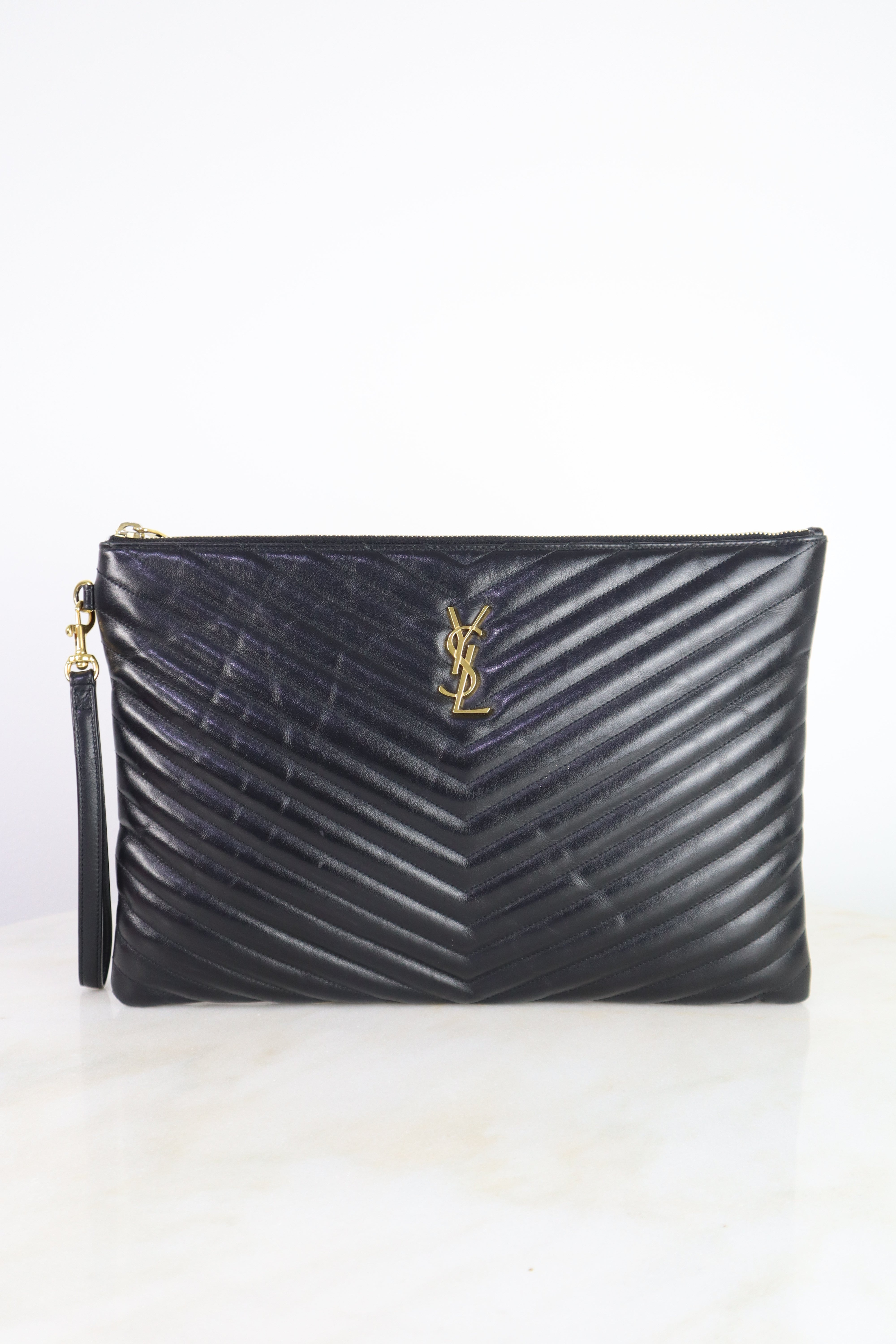 YSL Black Cassandre Classic Tablet Clutch