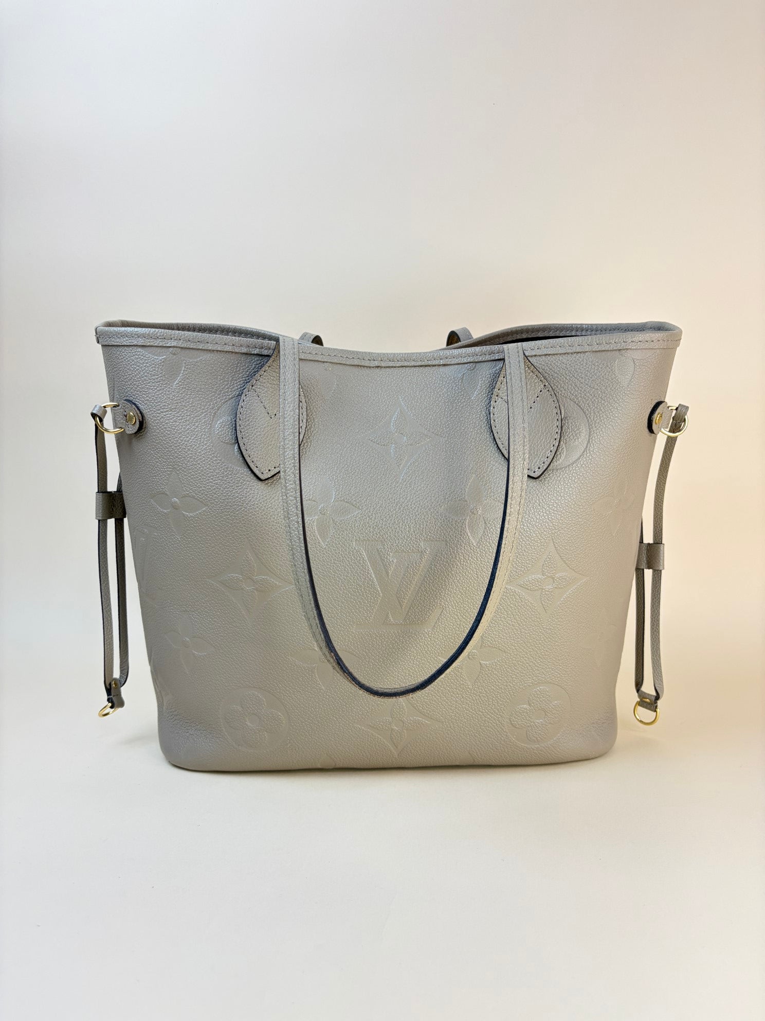 Louis Vuitton Turtledove Monogram Empreinte Neverfull MM Tote Bag with Pouch