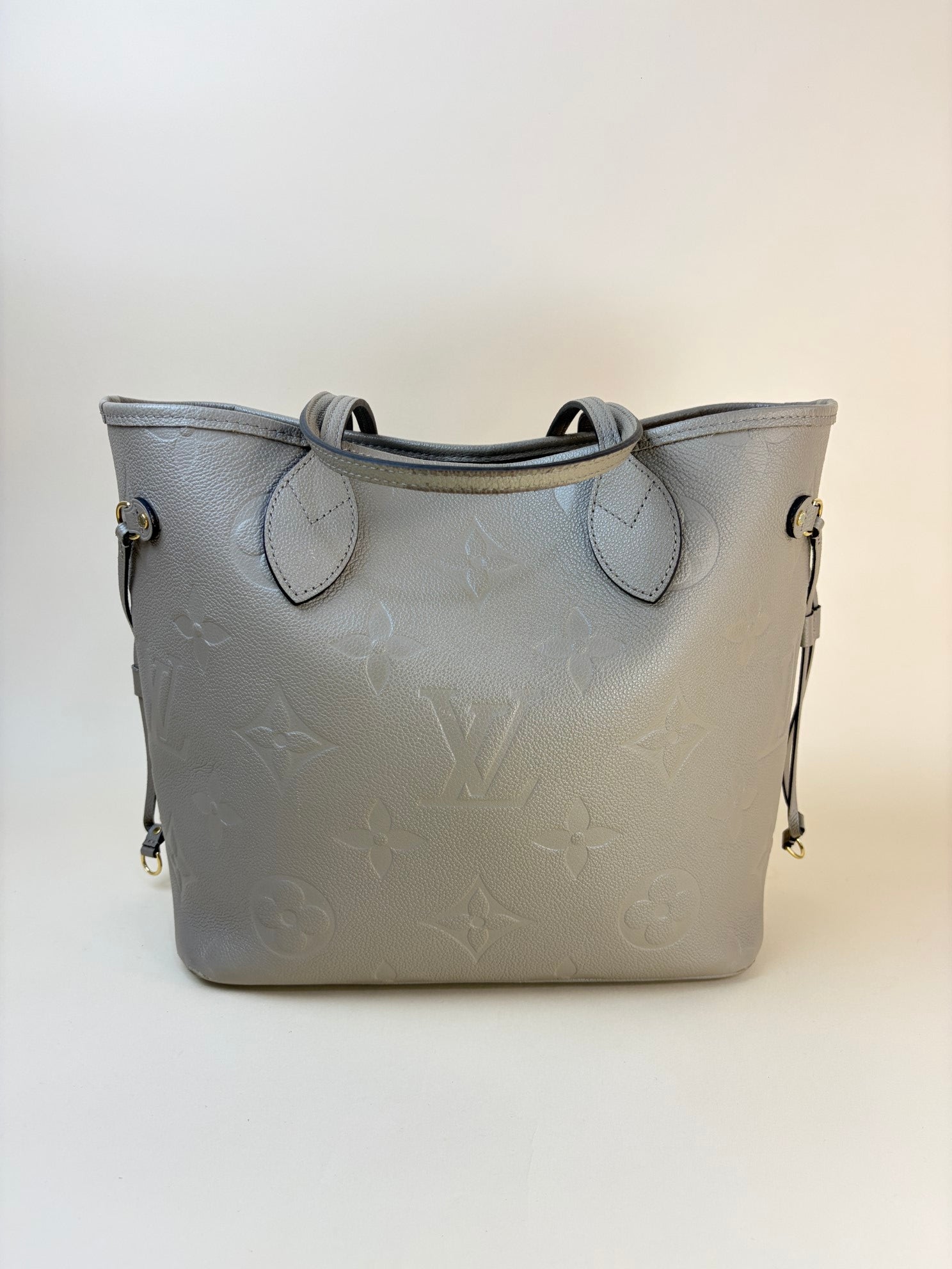 Louis Vuitton Turtledove Monogram Empreinte Neverfull MM Tote Bag with Pouch