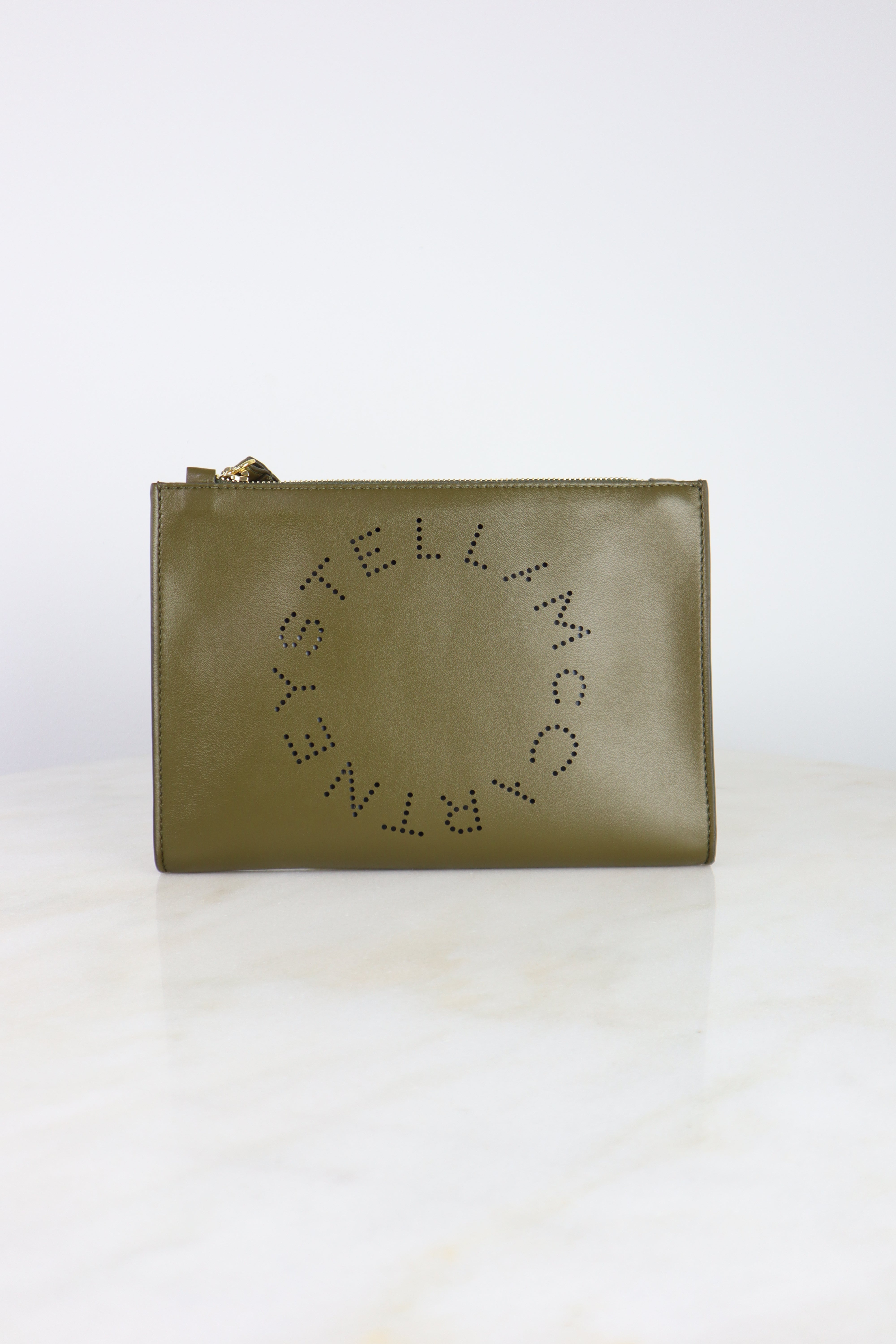 Stella Mccartney Olive Alter Nappa Perforated Logo Pouch
