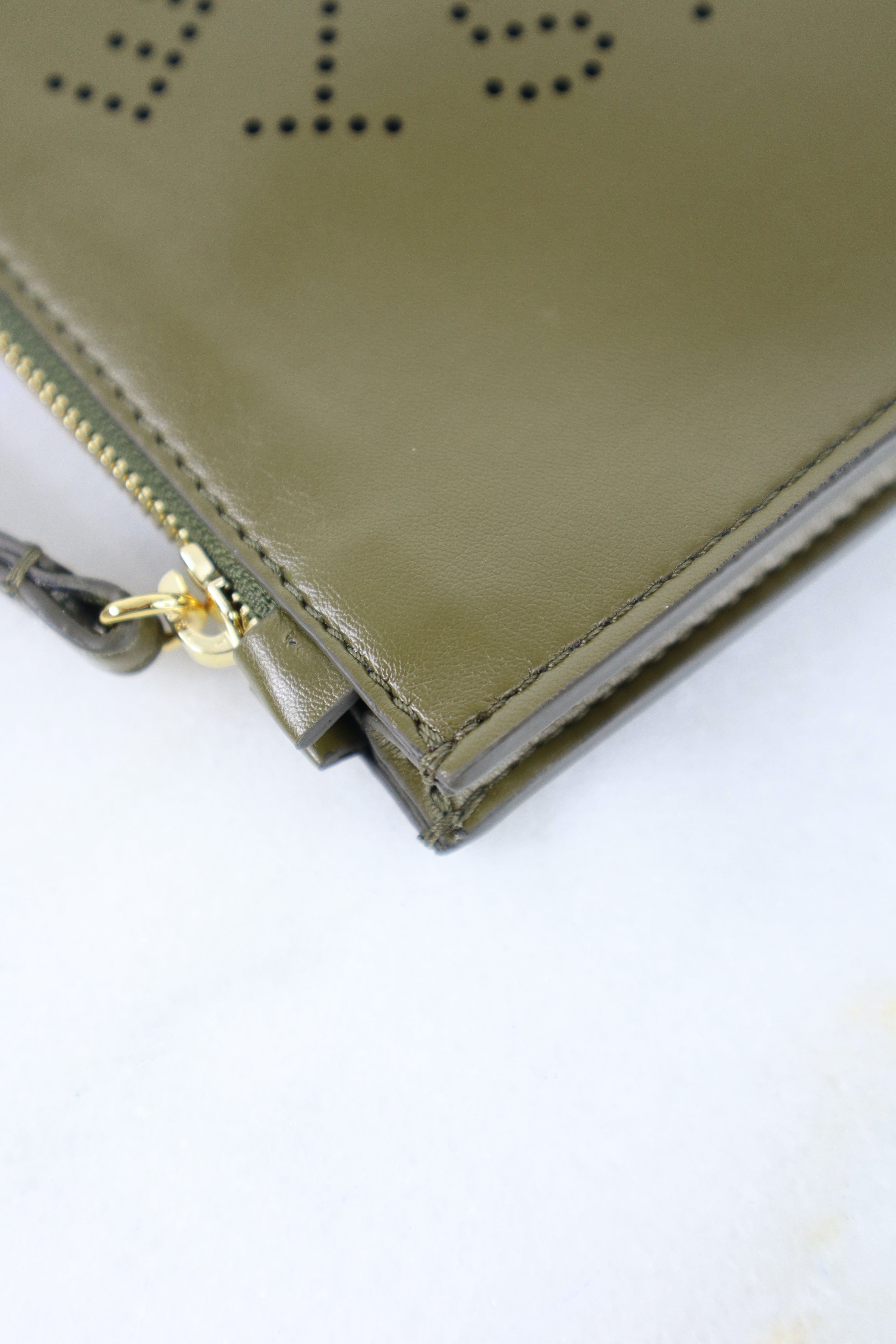 Stella Mccartney Olive Alter Nappa Perforated Logo Pouch
