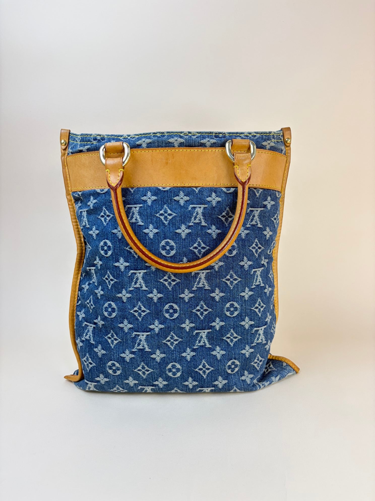 louis Vuitton blue monogram denim sac plat tote bag