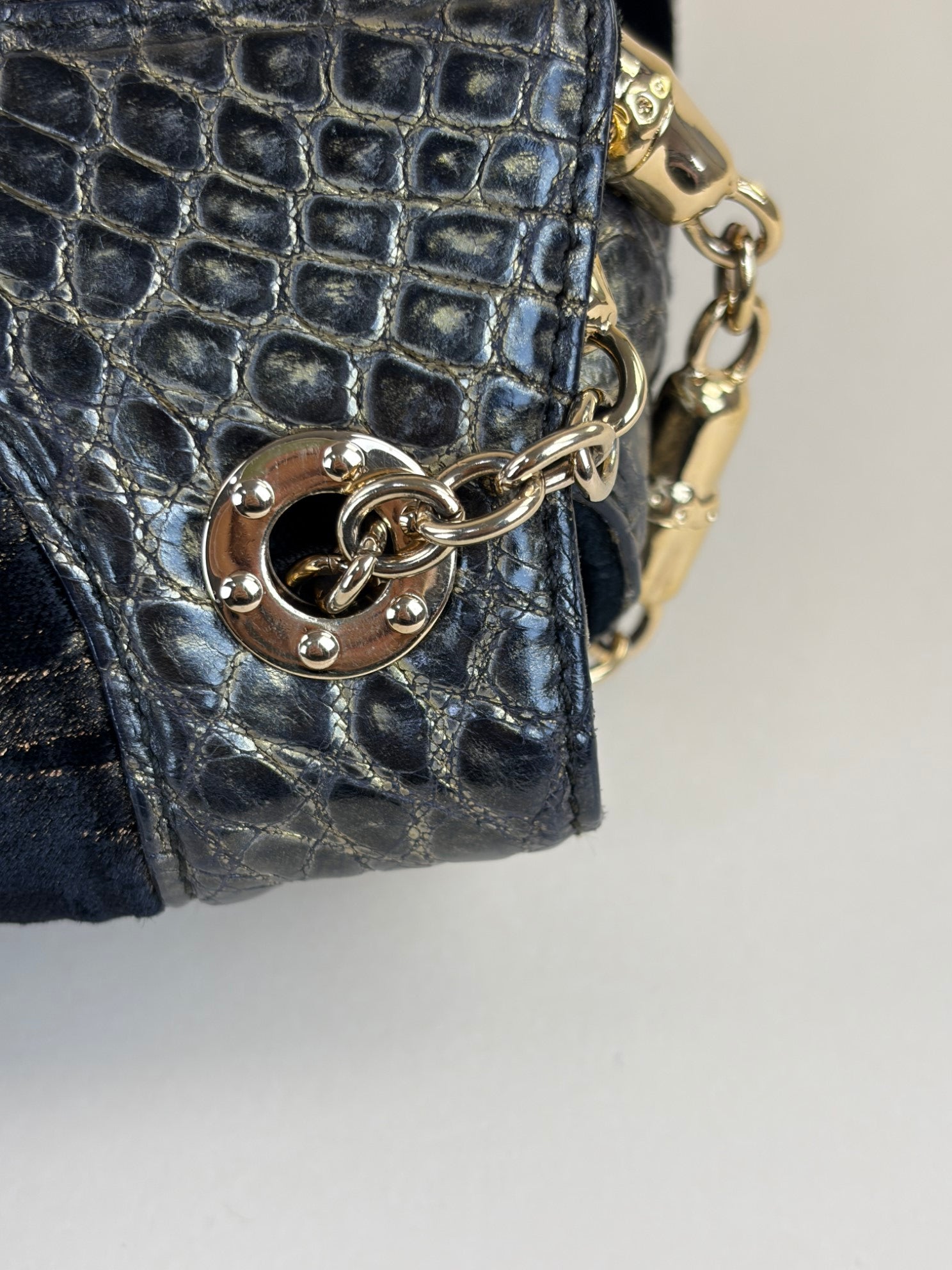 Gucci Black Alligator-Velvet Tom Ford Jeweled Dragon Shoulder Bag