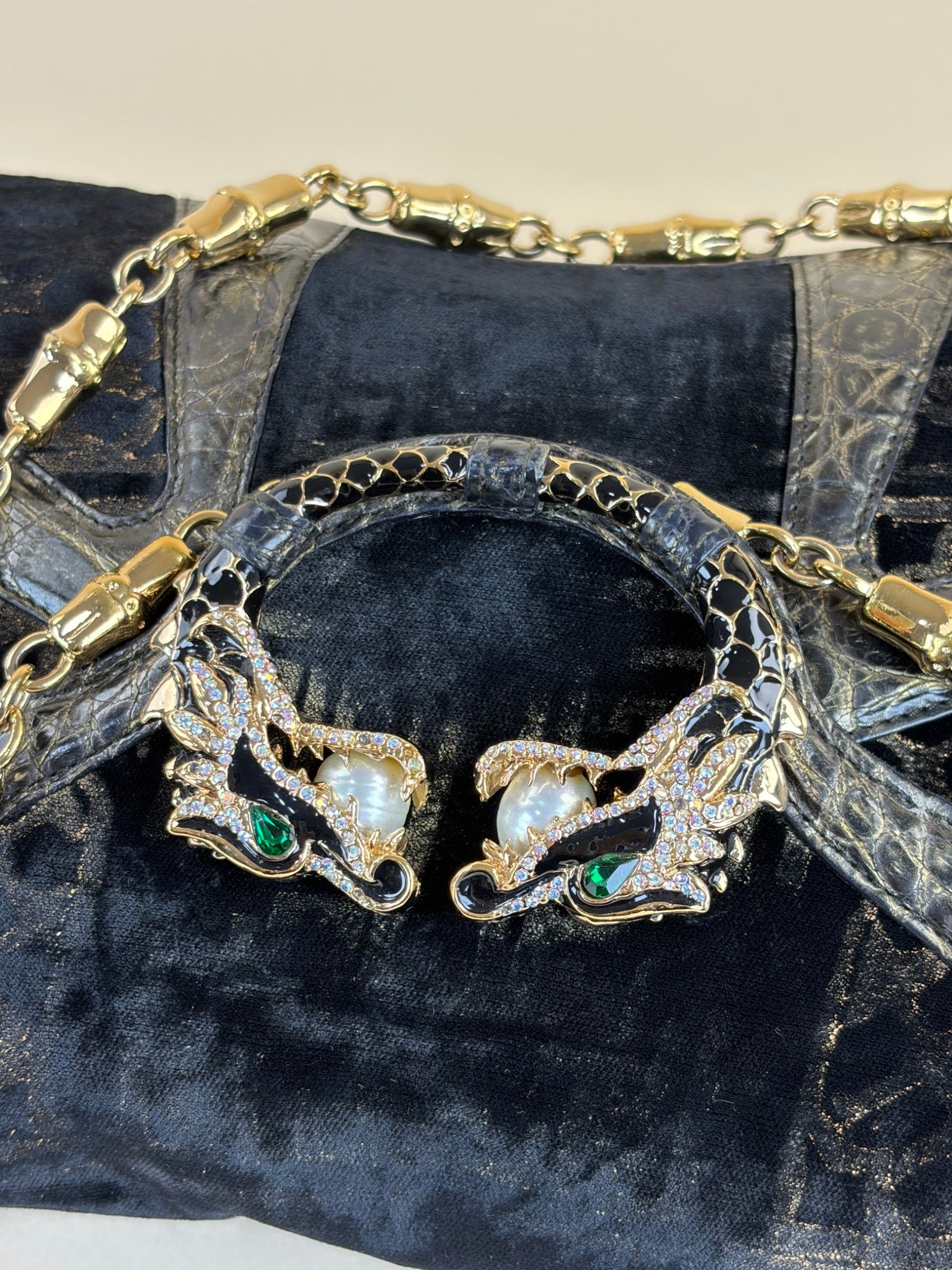 Gucci Black Alligator-Velvet Tom Ford Jeweled Dragon Shoulder Bag