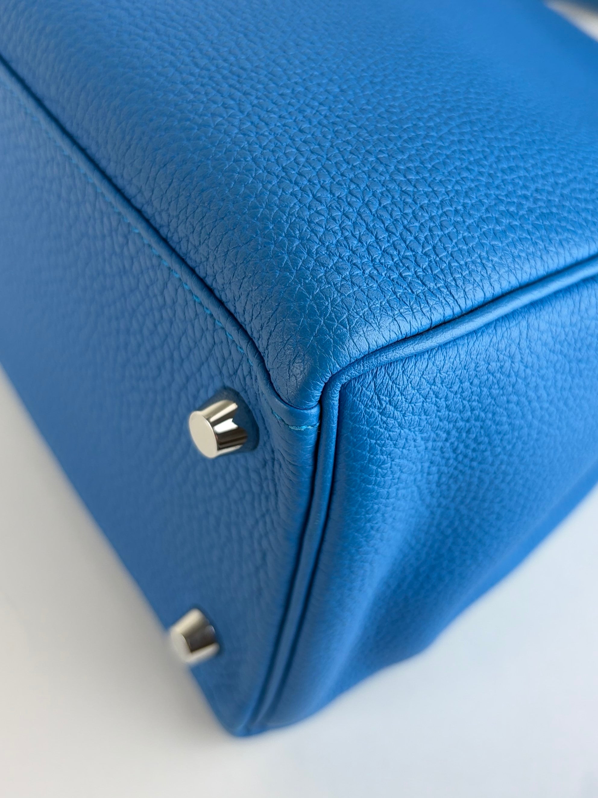 Hermes blue hydra togo leather kelly 28 tote bag