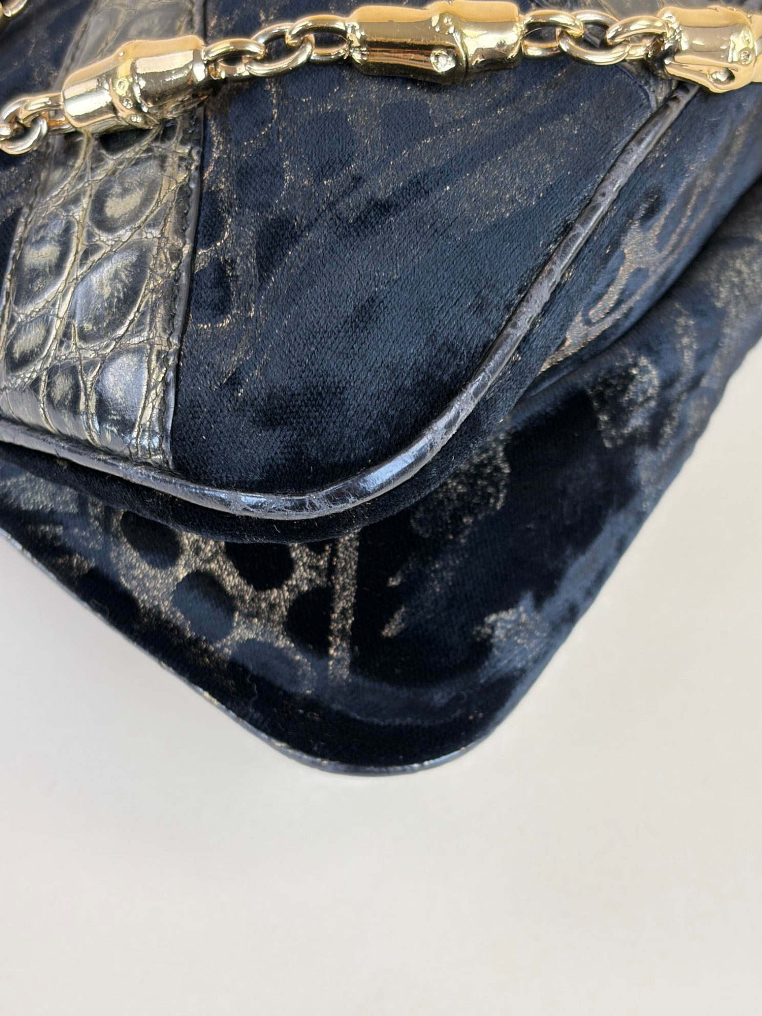 Gucci Black Alligator-Velvet Tom Ford Jeweled Dragon Shoulder Bag