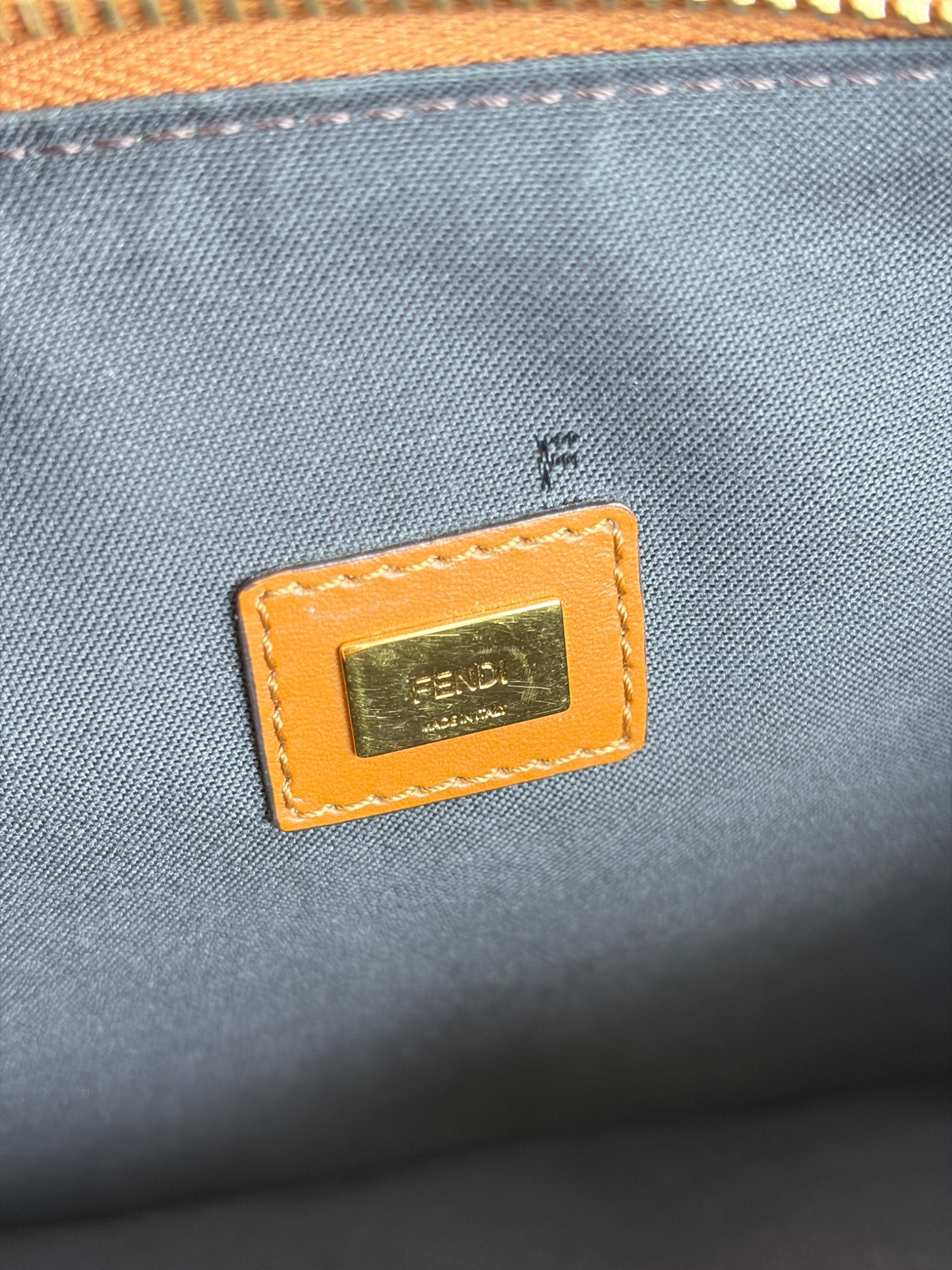Fendi Camel Vitello King Fendi Roma Logo Embossed Flat Large Pouch