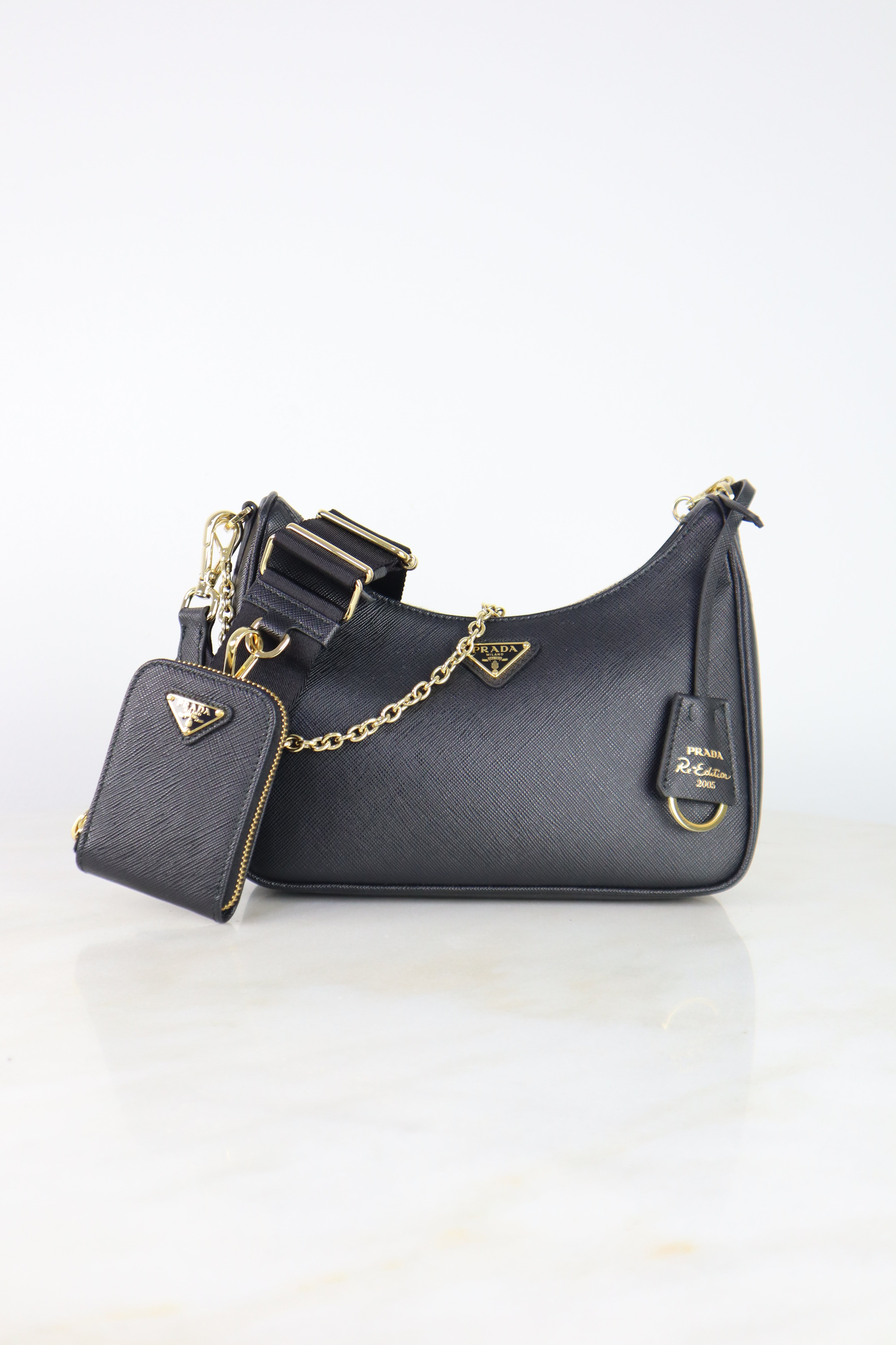 Prada Black Re-Edition 2005 Crossbody Bag with Chain