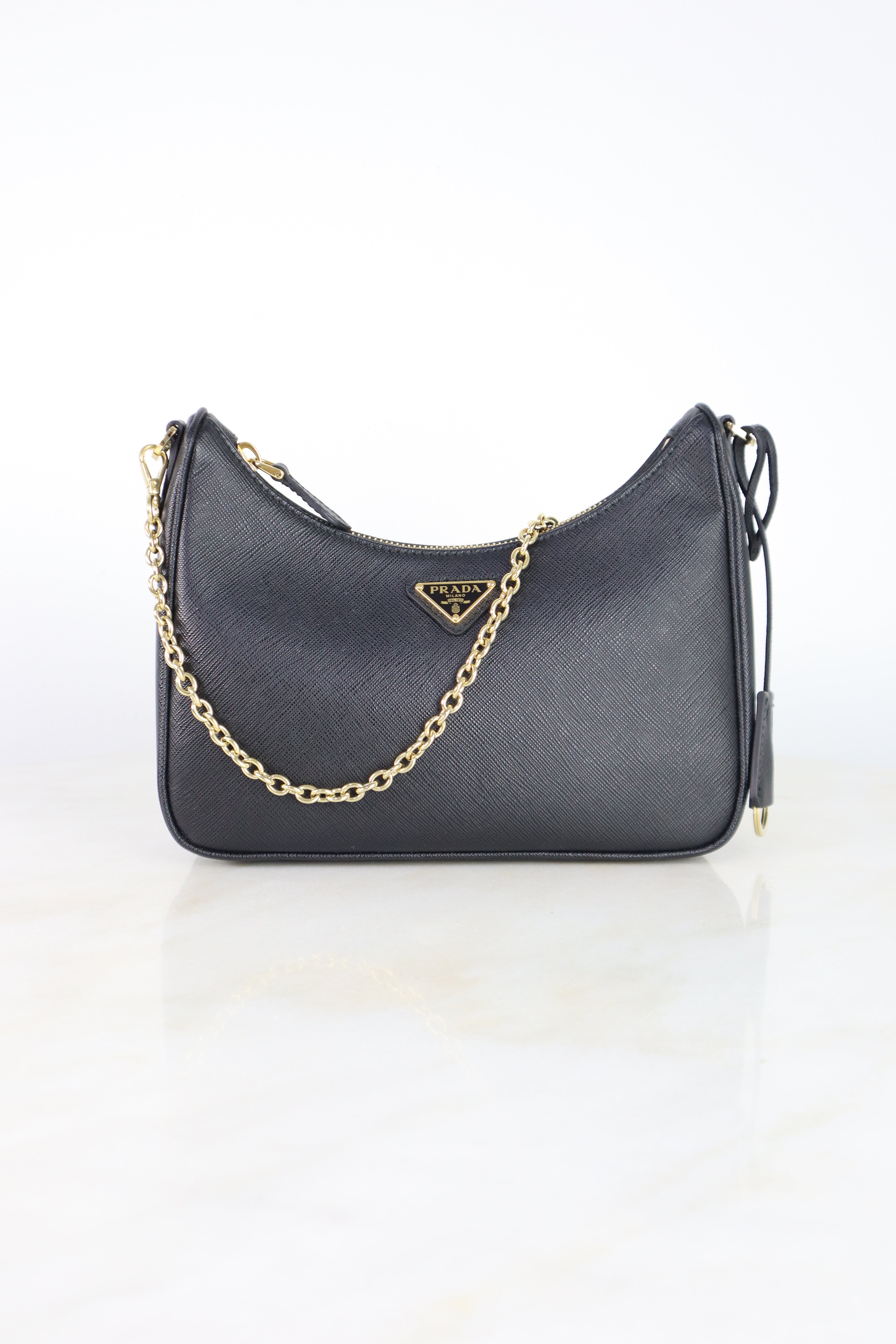 Prada Black Re-Edition 2005 Crossbody Bag with Chain