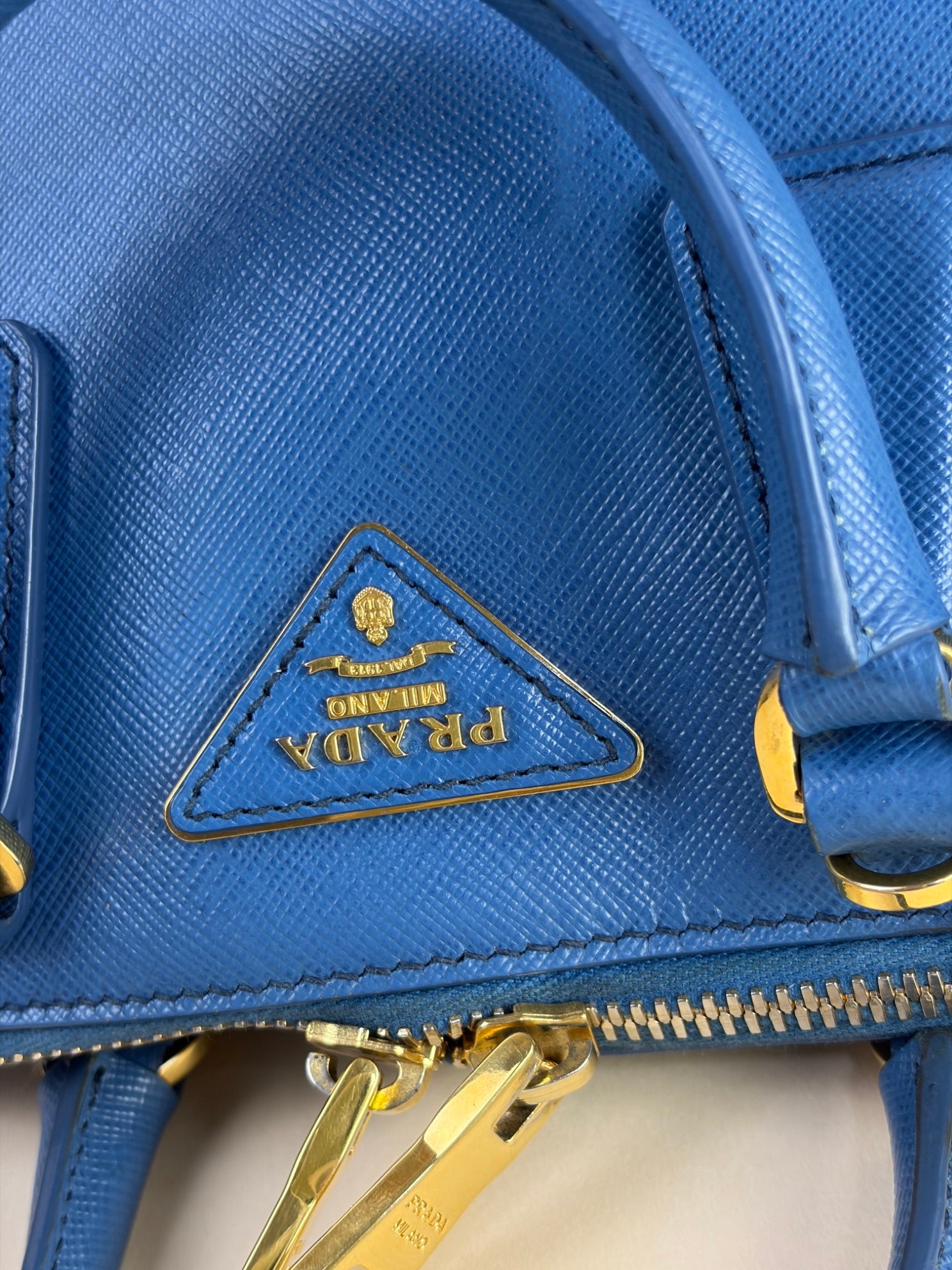 Prada cobalt Saffia no leather promenade small tote bag