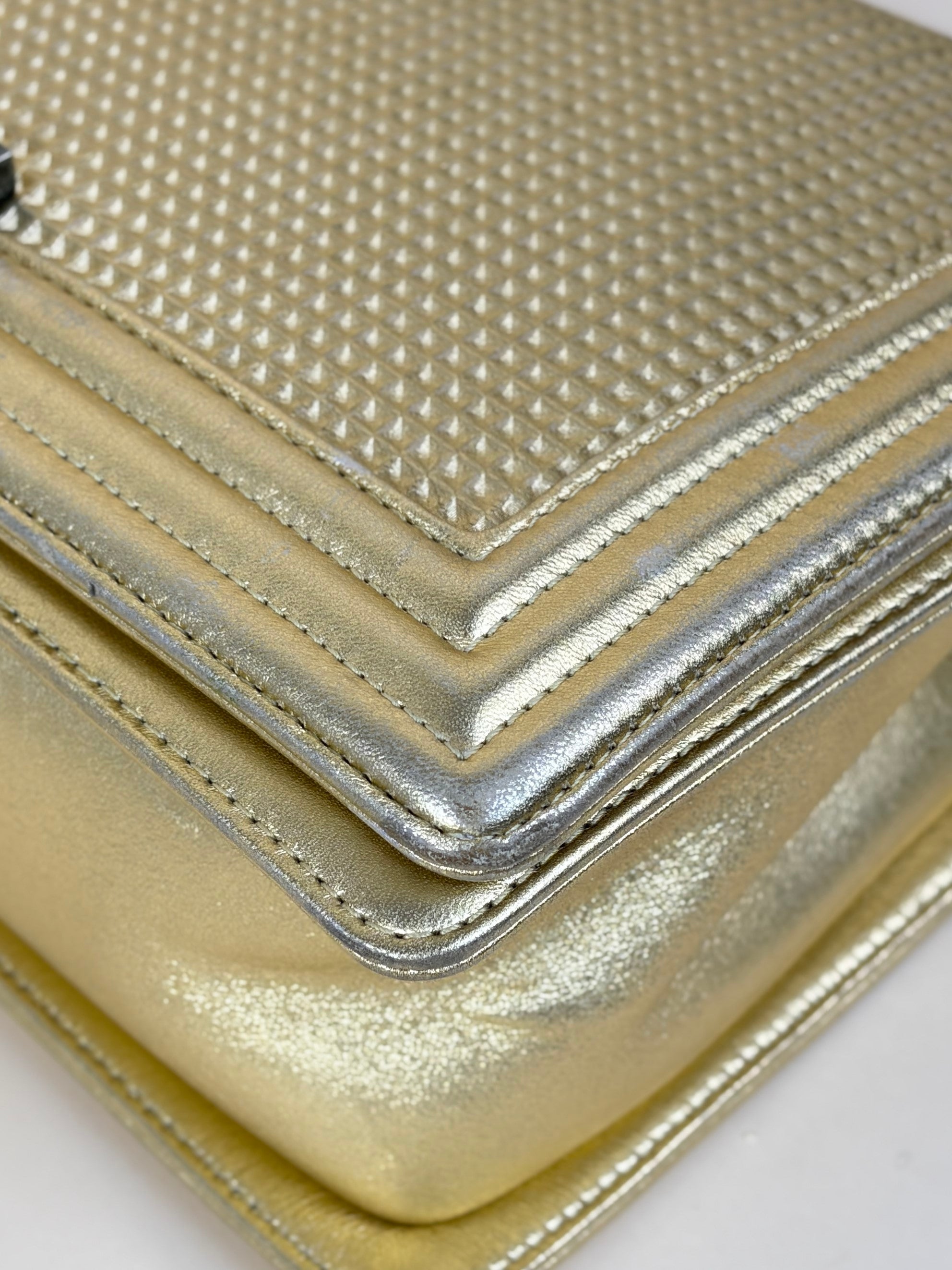 Chanel metallic gold lambskin cube embossed new medium