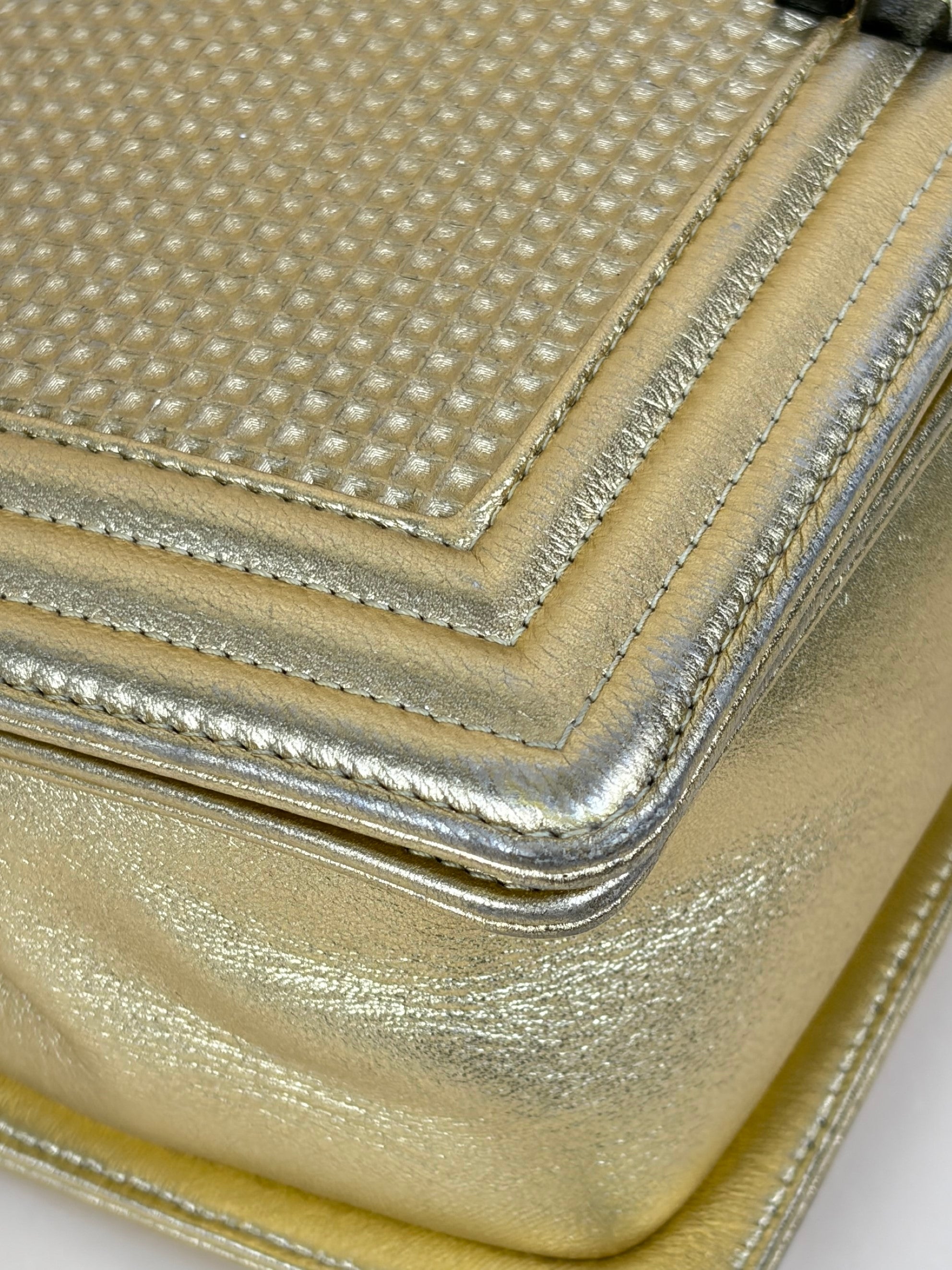 Chanel metallic gold lambskin cube embossed new medium