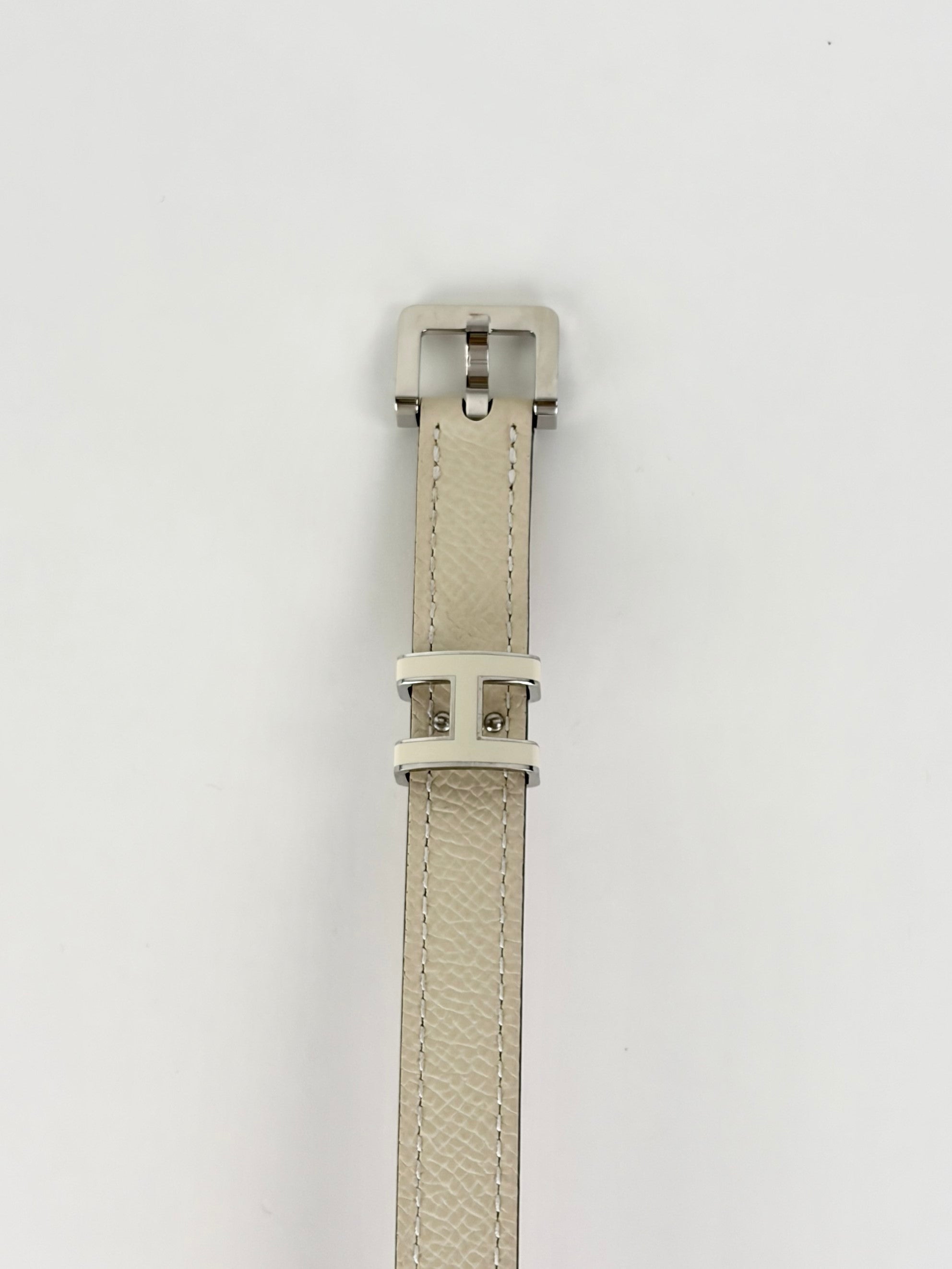 Hermes craie Epson calfskin pop up palladium plated 15mm belt