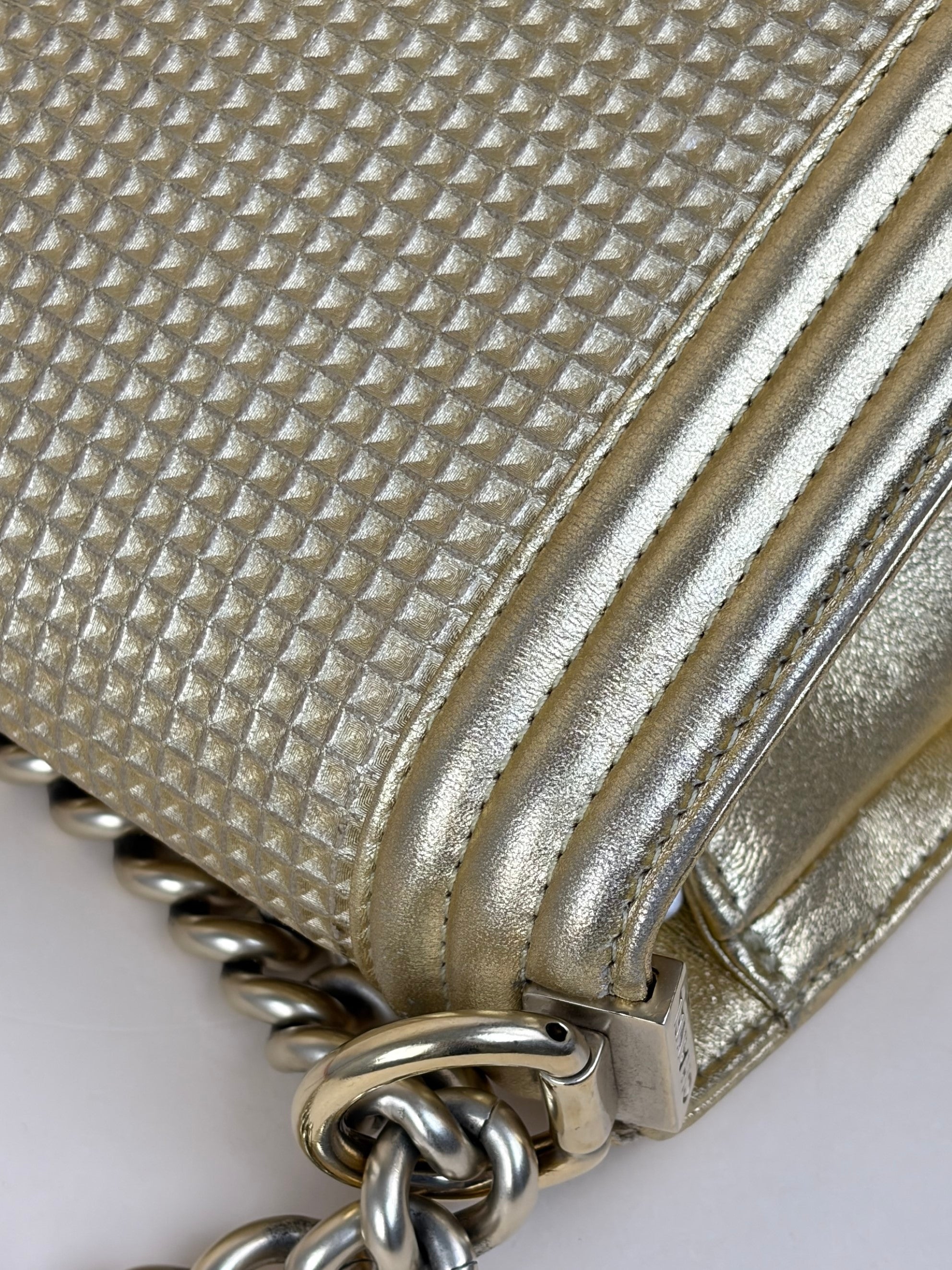 Chanel metallic gold lambskin cube embossed new medium