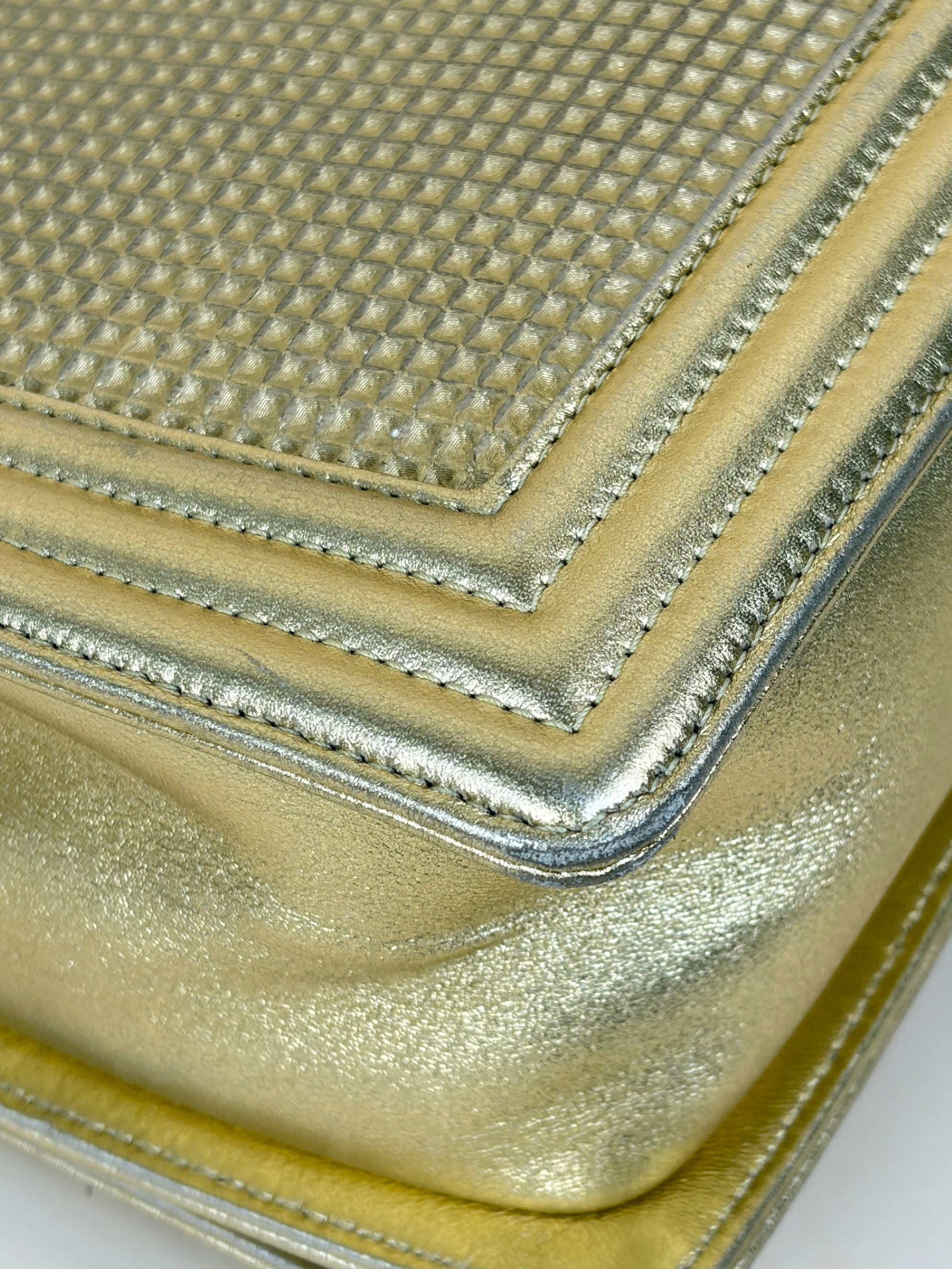 Chanel metallic gold lambskin cube embossed new medium