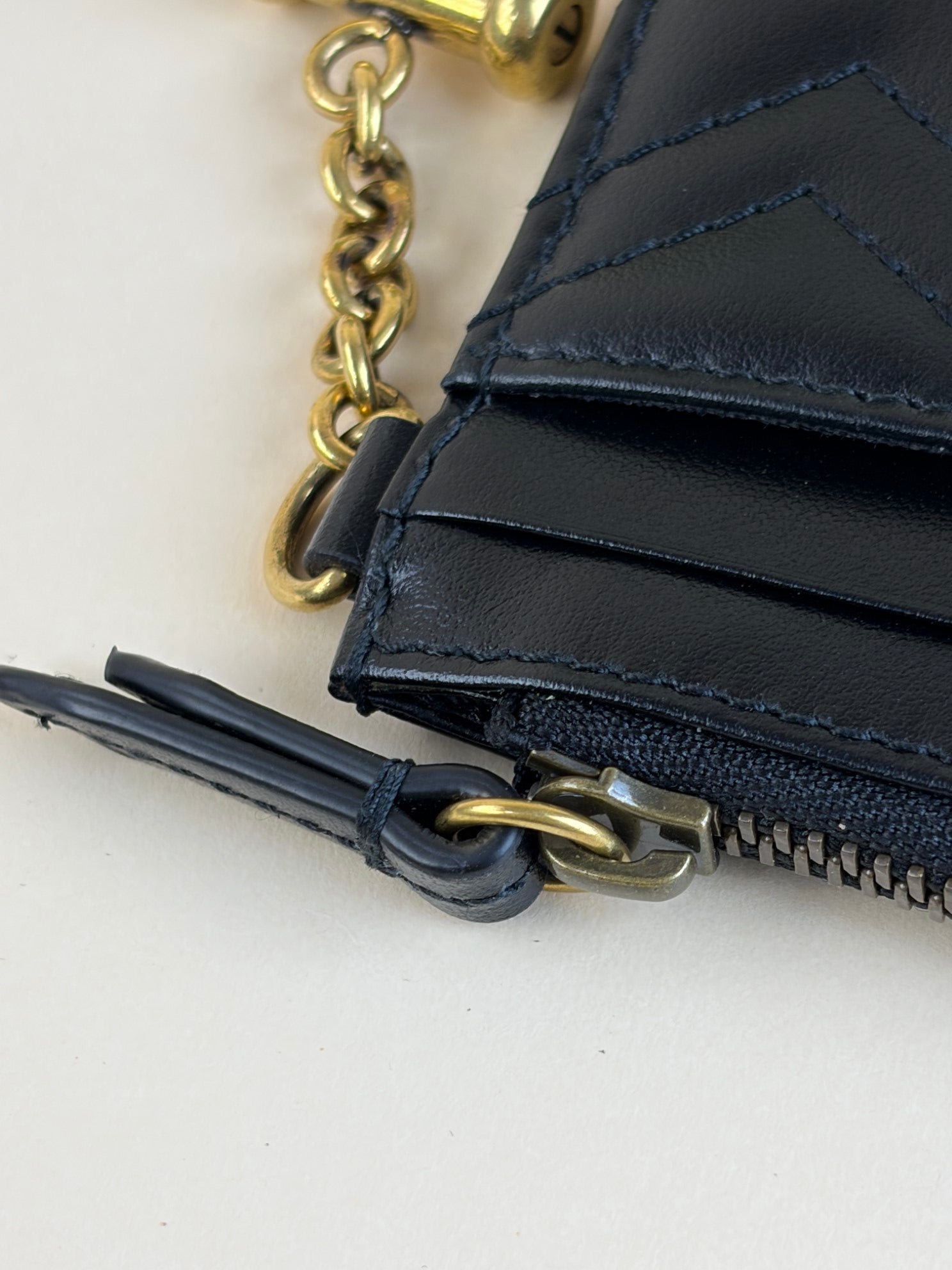 Gucci Black GG Marmont Card Holder with Key Chain