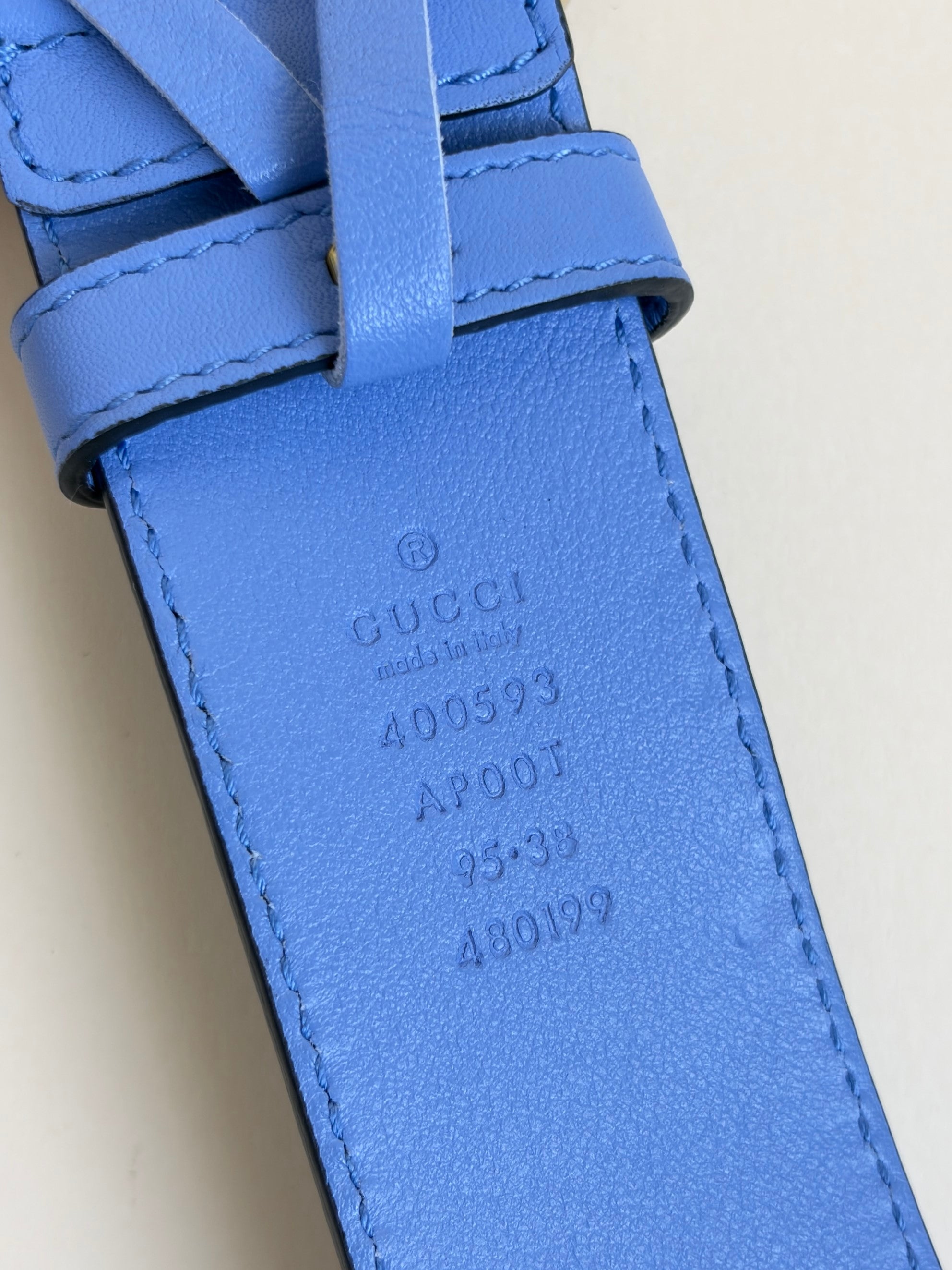 Gucci light blue leather gg Marmont wide belt