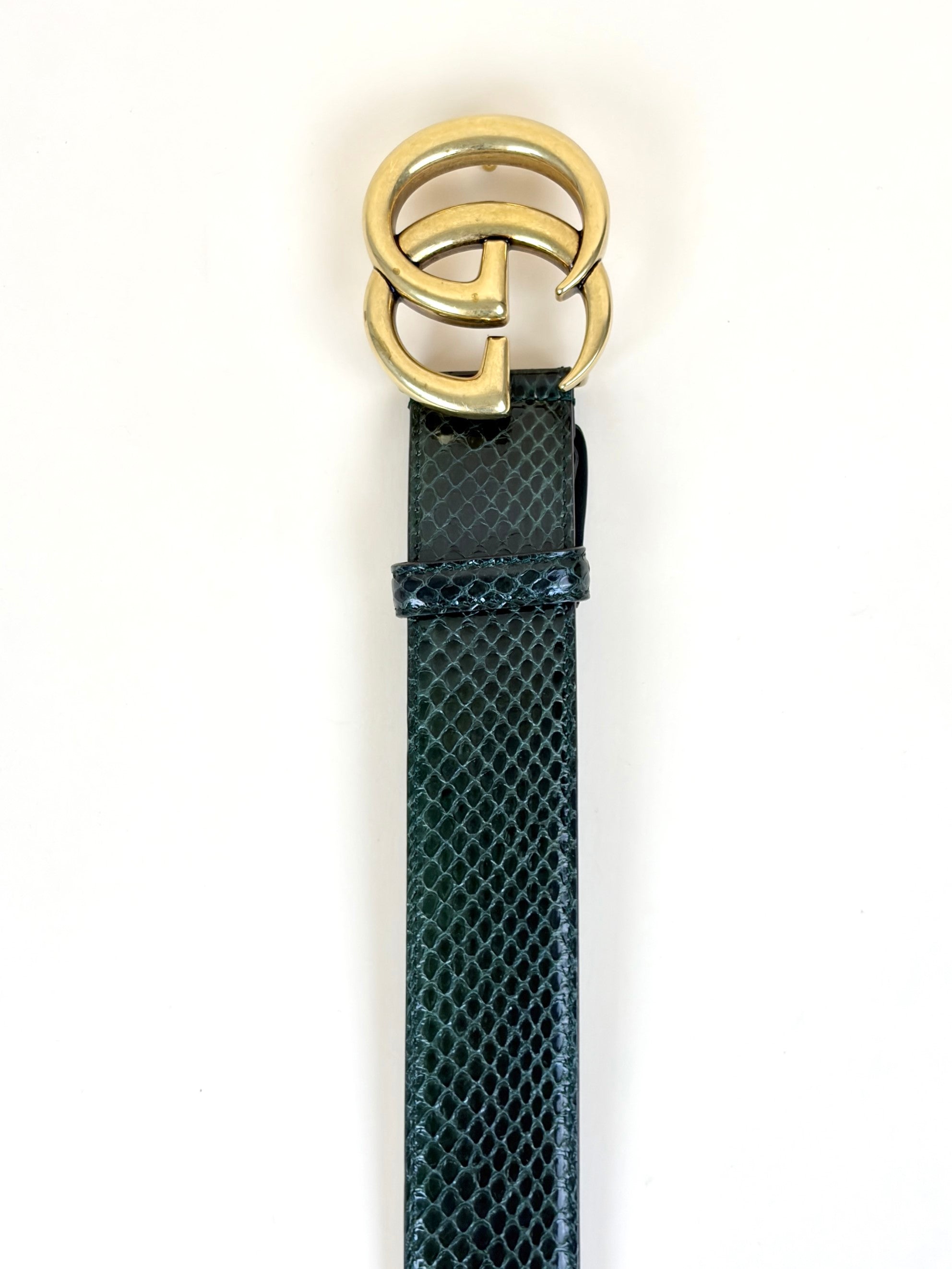 Gucci emerald, green python leather gg Marmont wide belt